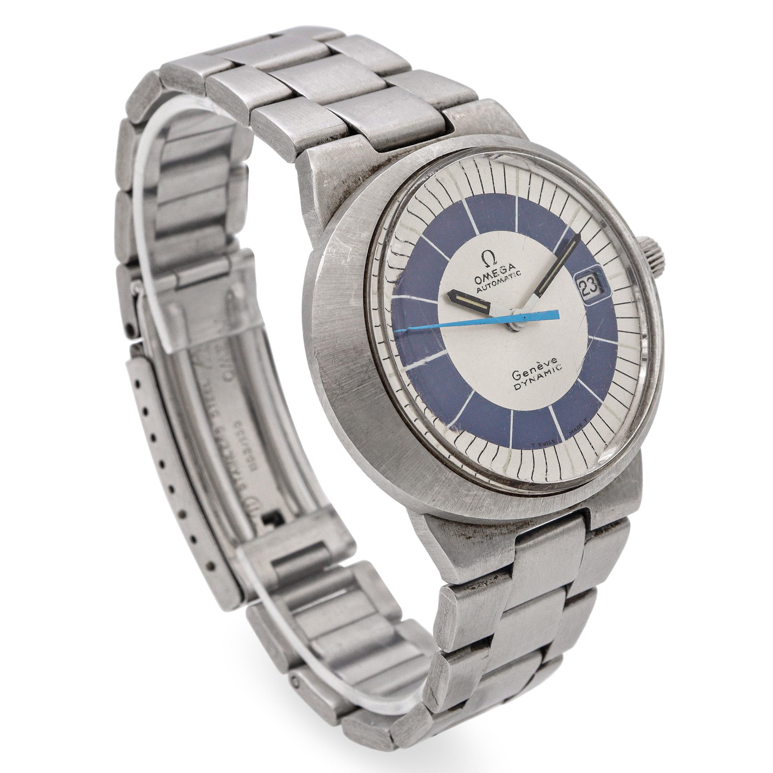 Omega Geneve Dynamic Edelstahl Datum Automatik Herrenuhr Vintage By im Zustand „Gut“ im Angebot in New York, NY
