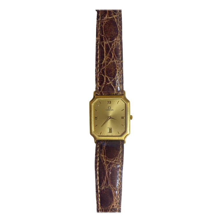 Vintage Omega Gold-Plated Rectangular Watch with Brown  display picture 1