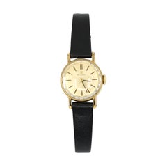 Vintage Omega Gold Tone Black Leather Lady Watch