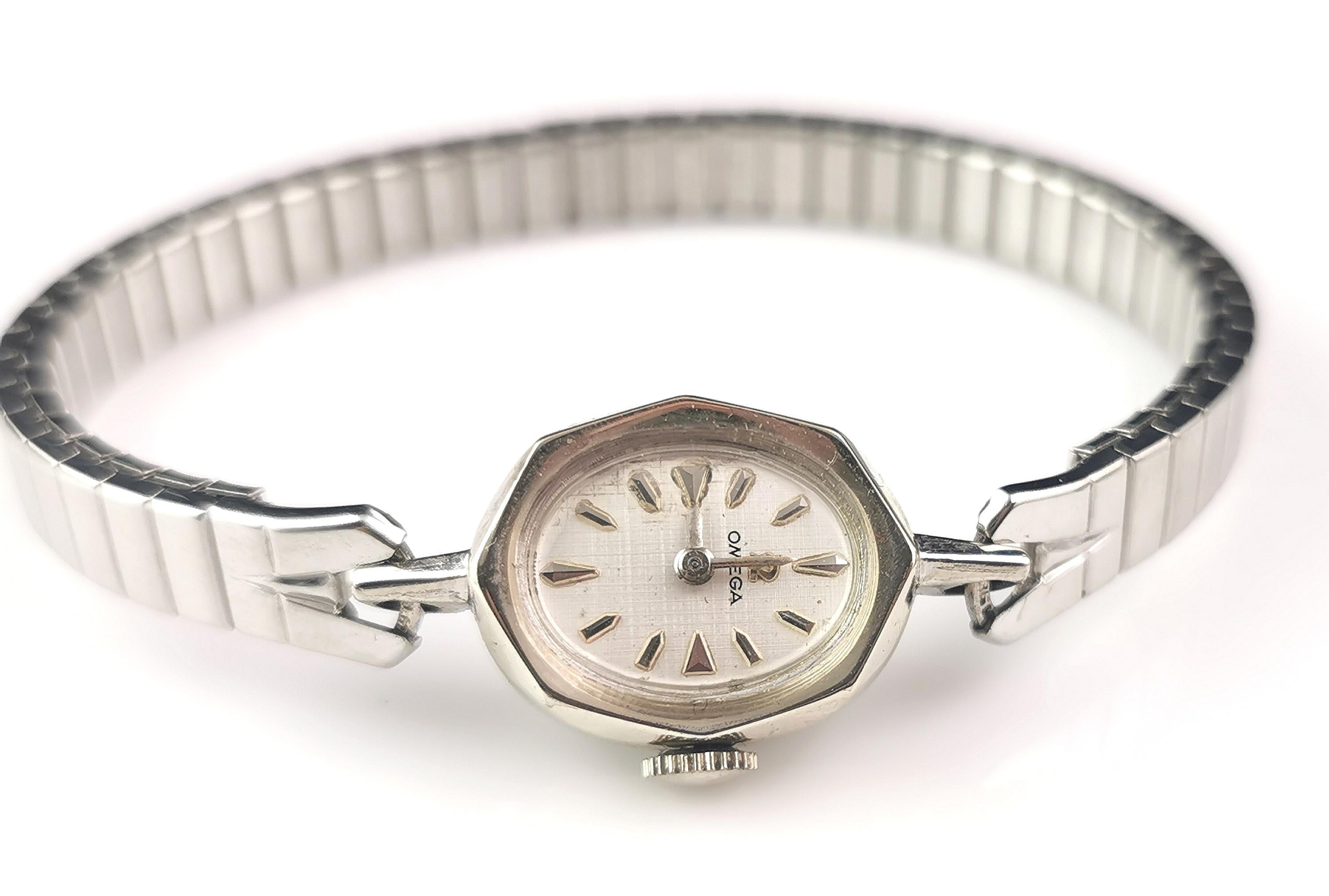 Vintage Omega Damen 14k Weißgold-Armbanduhr, Vintage  1