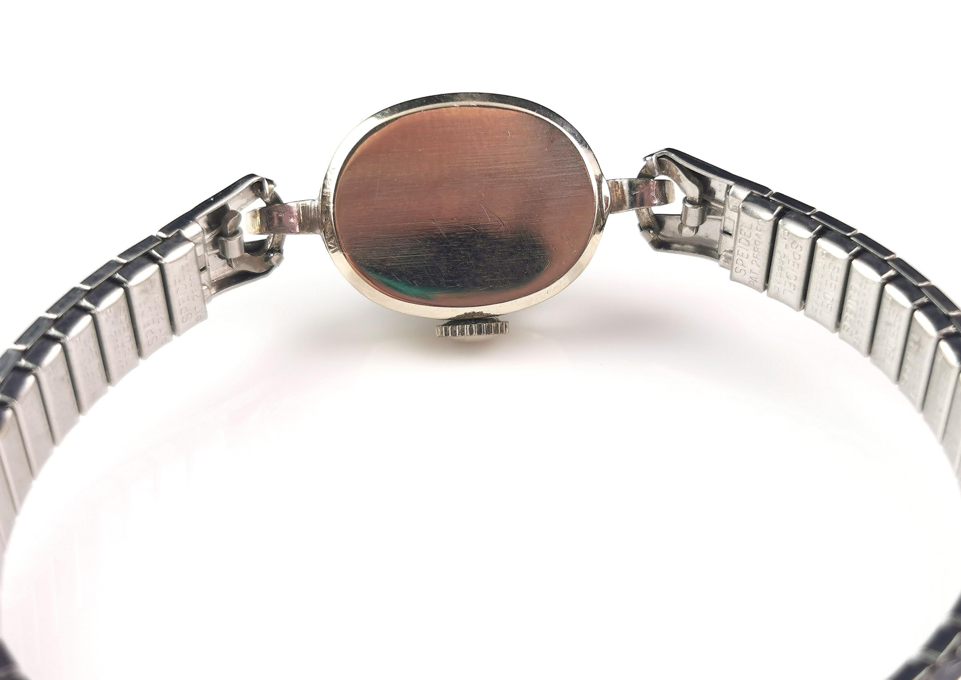 Montre-bracelet vintage Omega pour femmes en or blanc 14 carats plaqué  1