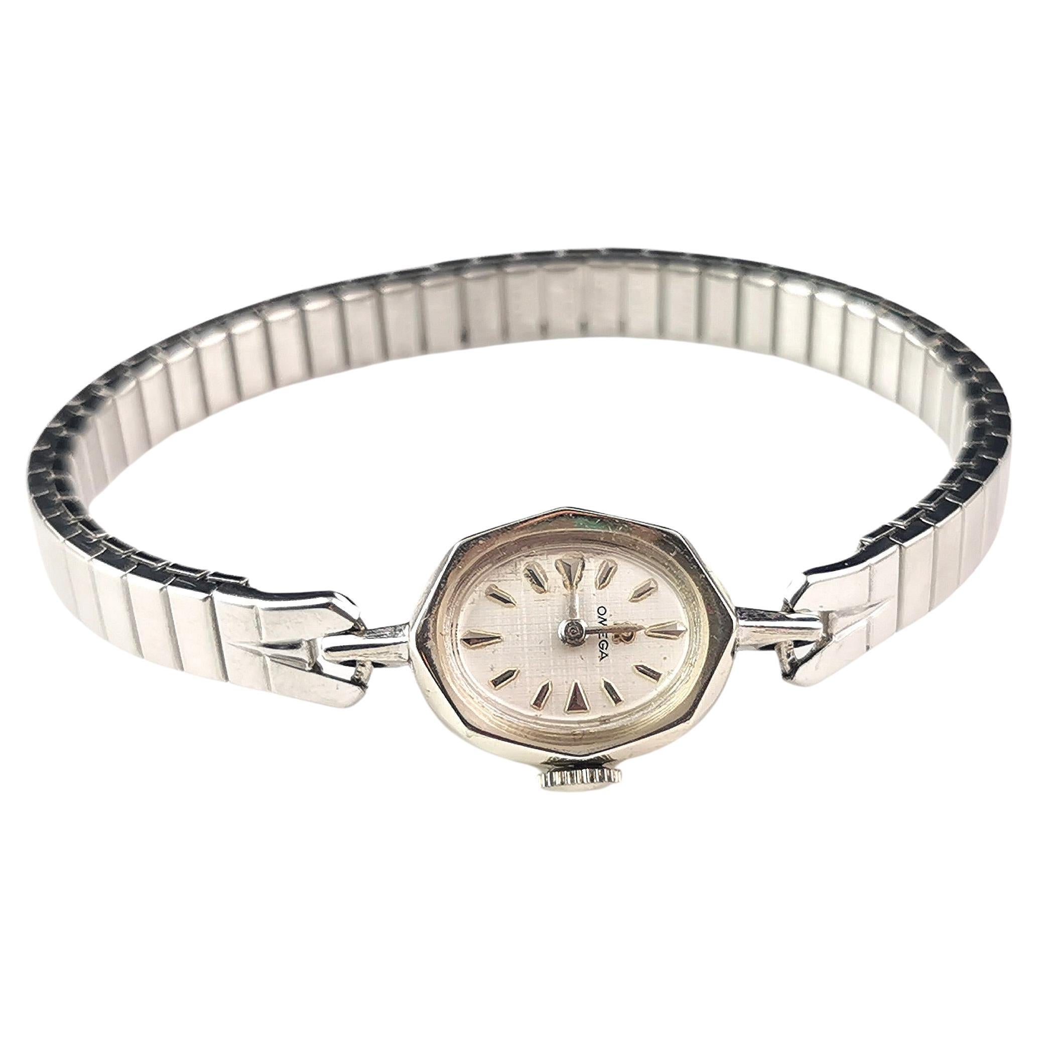 Vintage Omega ladies 14k white gold plated wristwatch