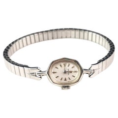 Montre-bracelet vintage Omega pour femmes en or blanc 14 carats plaqué 