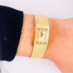 Vintage Omega Manual Wind Bracelet Watch, Snake Scale Pattern, All 14K Gold Lv