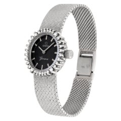 Vintage Omega Manual wind watch in 18k white gold with diamond bezel