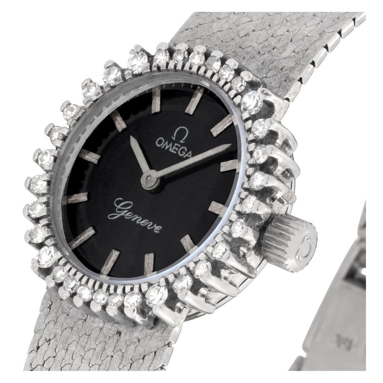 Vintage Omega Manual Wind Watch in 18k White Gold with Diamond Bezel