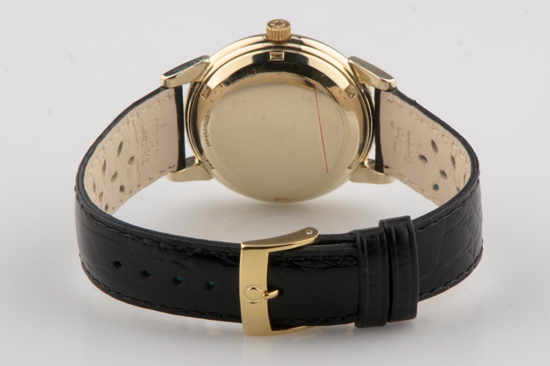 Vintage Omega Ω Men's Seamaster Calendar Automatic 14k Gold Filled Watch w/ Date Bon état - En vente à Sherman Oaks, CA