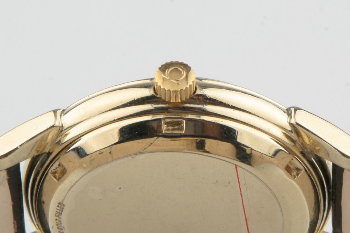 Vintage Omega Ω Herren Seamaster Kalender Automatik 14k Gold gefüllt Uhr w / Datum im Angebot 1