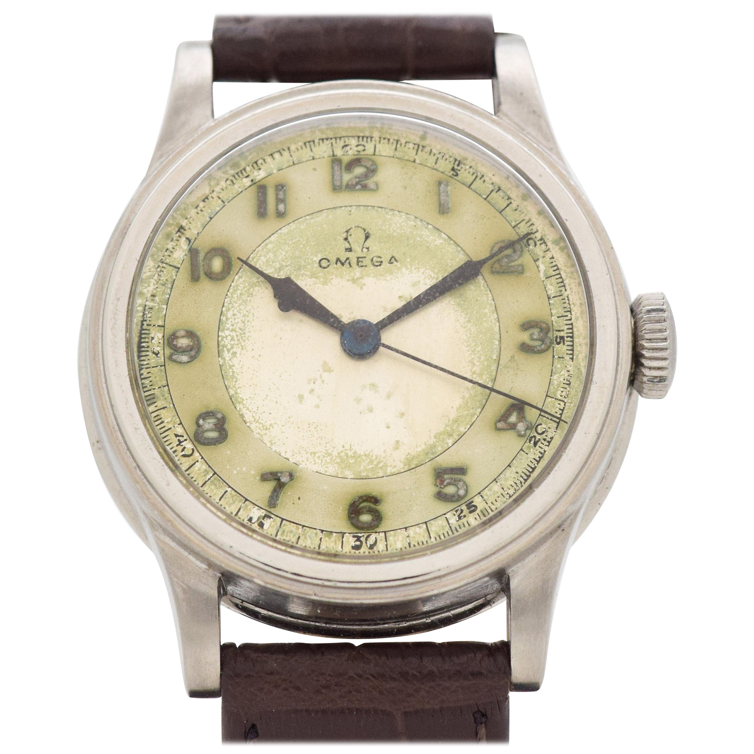 Vintage Omega Military-Style Stainless Steel Watch, 1938 For Sale