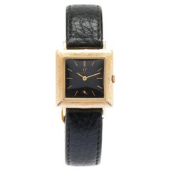 Vintage Omega N6607 18K Gold Square Manual Black Dial Florentine Watch