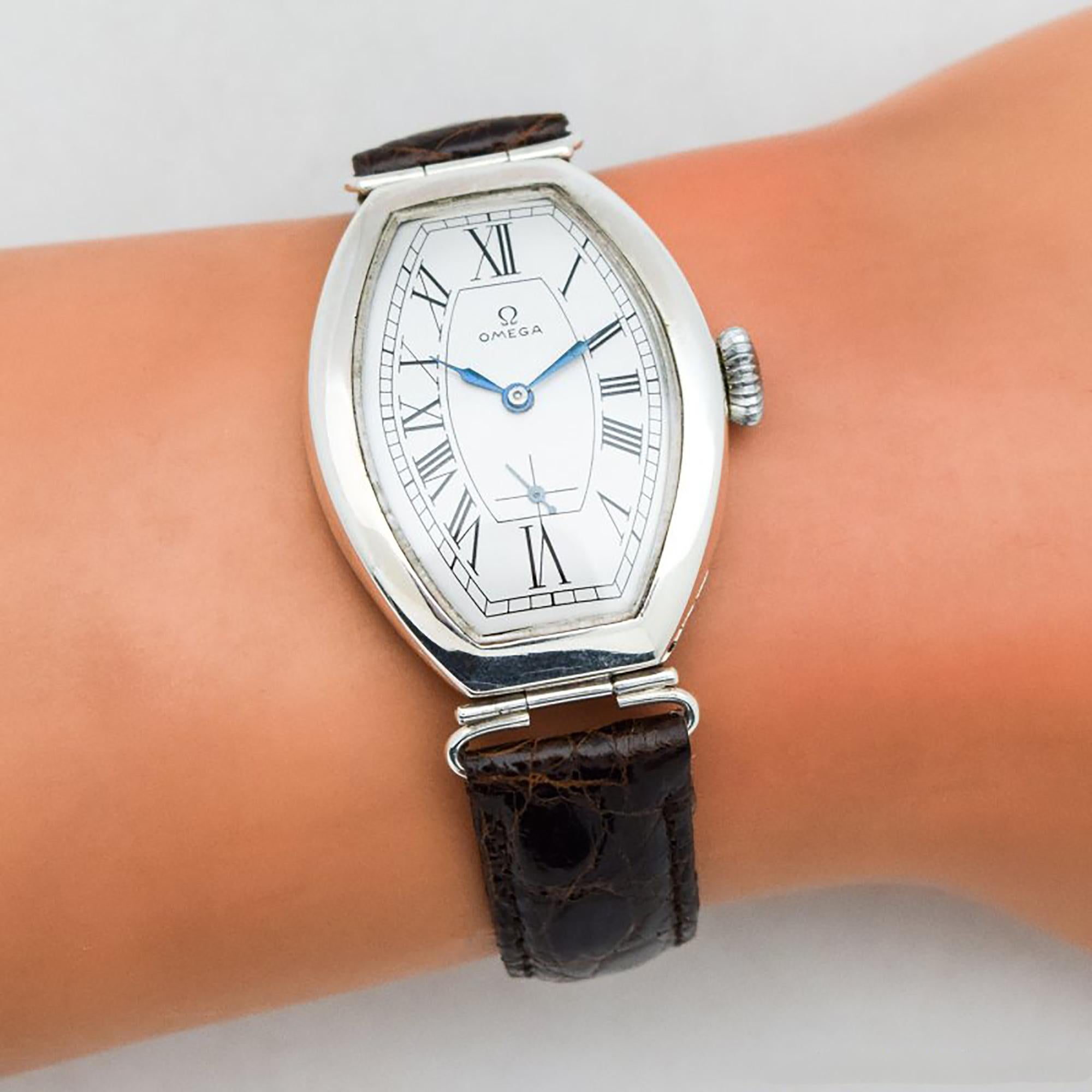 Women's or Men's Vintage Omega Oversized Tonneau-Shaped Watch, 1937 For Sale