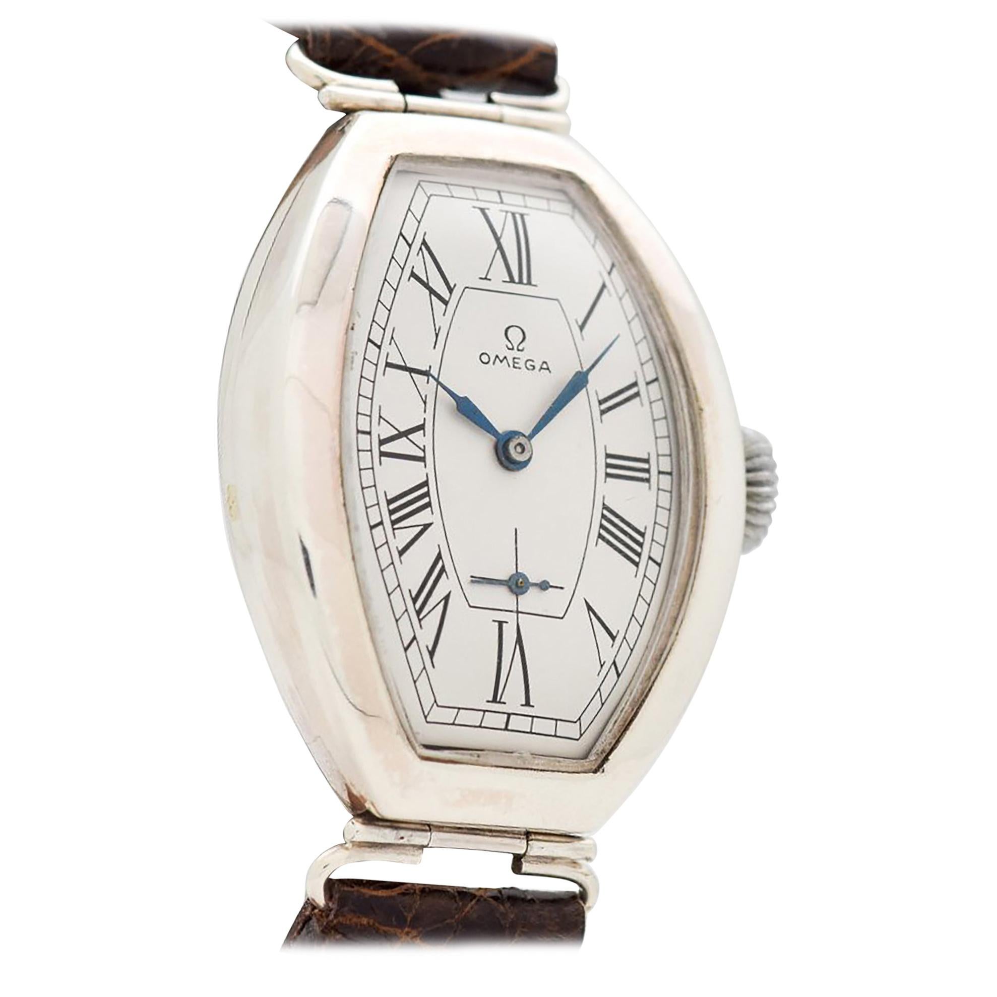Vintage Omega Oversized Tonneau-Shaped Watch, 1937 For Sale
