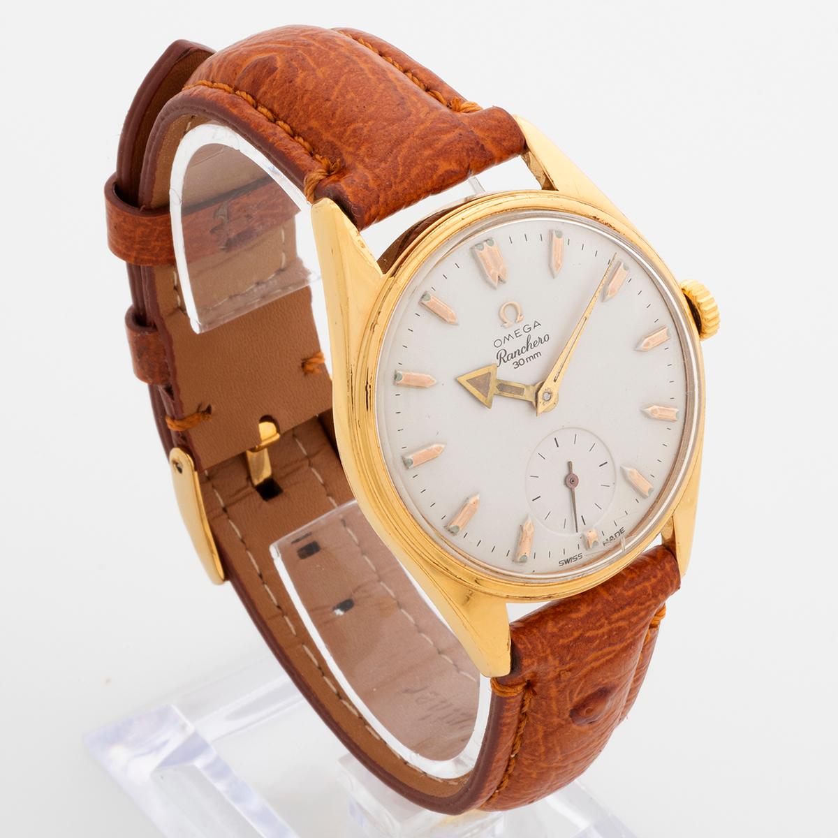 Unsere extrem seltene Vintage Omega Ranchero Referenz PK2990 verfügt über ein 14k vergoldet 36mm Gehäuse und Stahlboden:: die keine Verschlechterung der Beschichtung aufweist und ist in ausgezeichnetem Zustand. Unser Exemplar wird mit einem