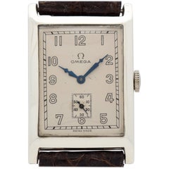Vintage Omega Rectangular-Shaped Silver Watch, 1929