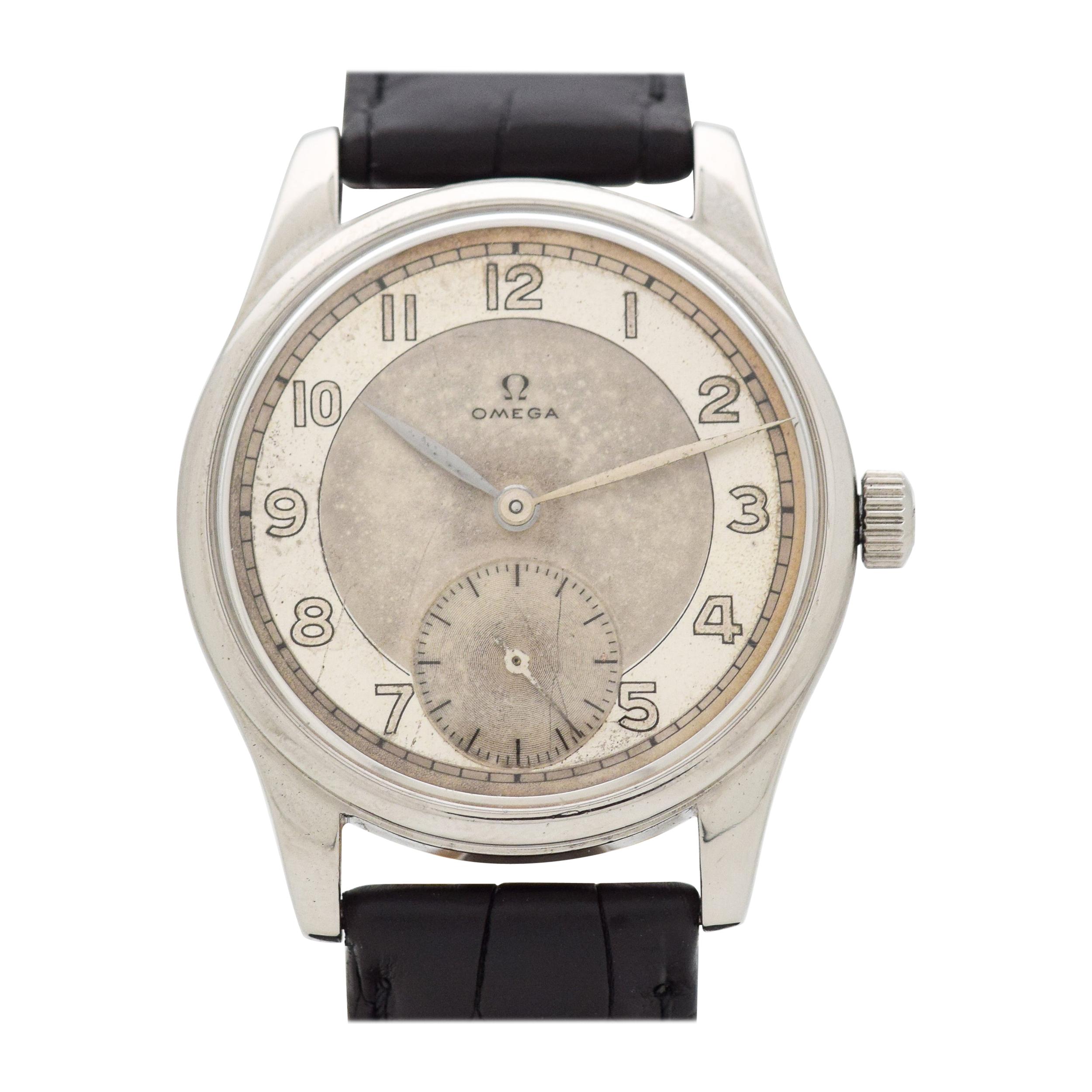 Vintage Omega Reference 2383-6 Stainless Steel Watch, 1946 For Sale