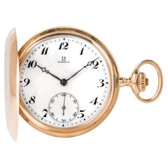 Antique Omega Rose Gold Keyless Lever Full Hunter Pocket Watch, C1900