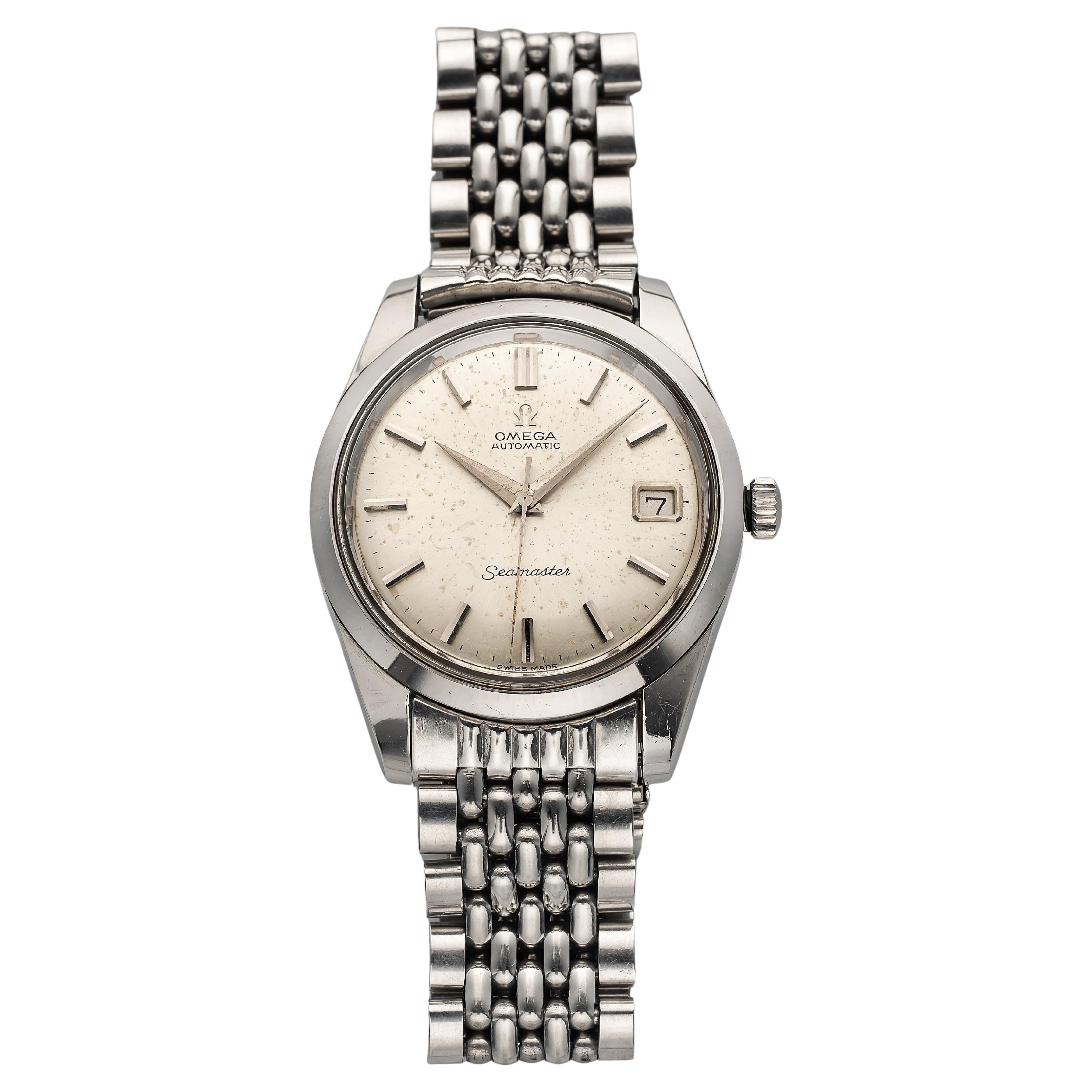 Vintage Omega Seamaster 1960s Automatic Silver Sunburst Dial 35mm case im Angebot