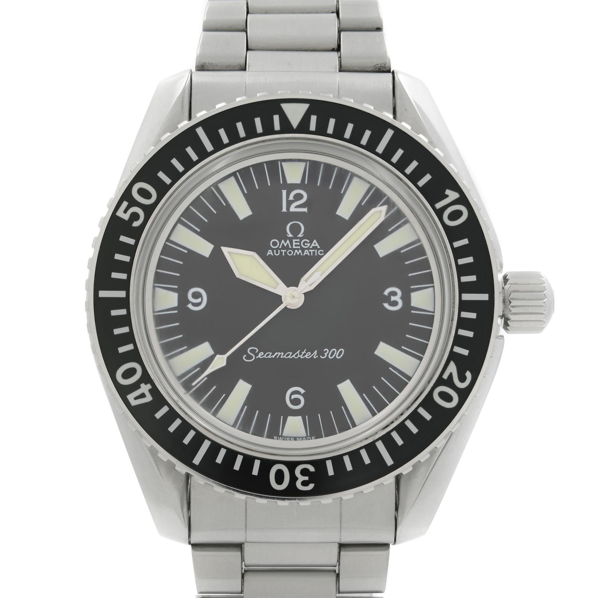 Pre-owned Vintage Omega Seamaster Stainless Steel Black Dial Automatic Mens Watch. Aftermarket Stainless Steel Band. The Black Bezel Insert and the Crystal Shows Minor Scratches. This Beautiful Timepiece is a Bonafide Diver's Watch with Ties to