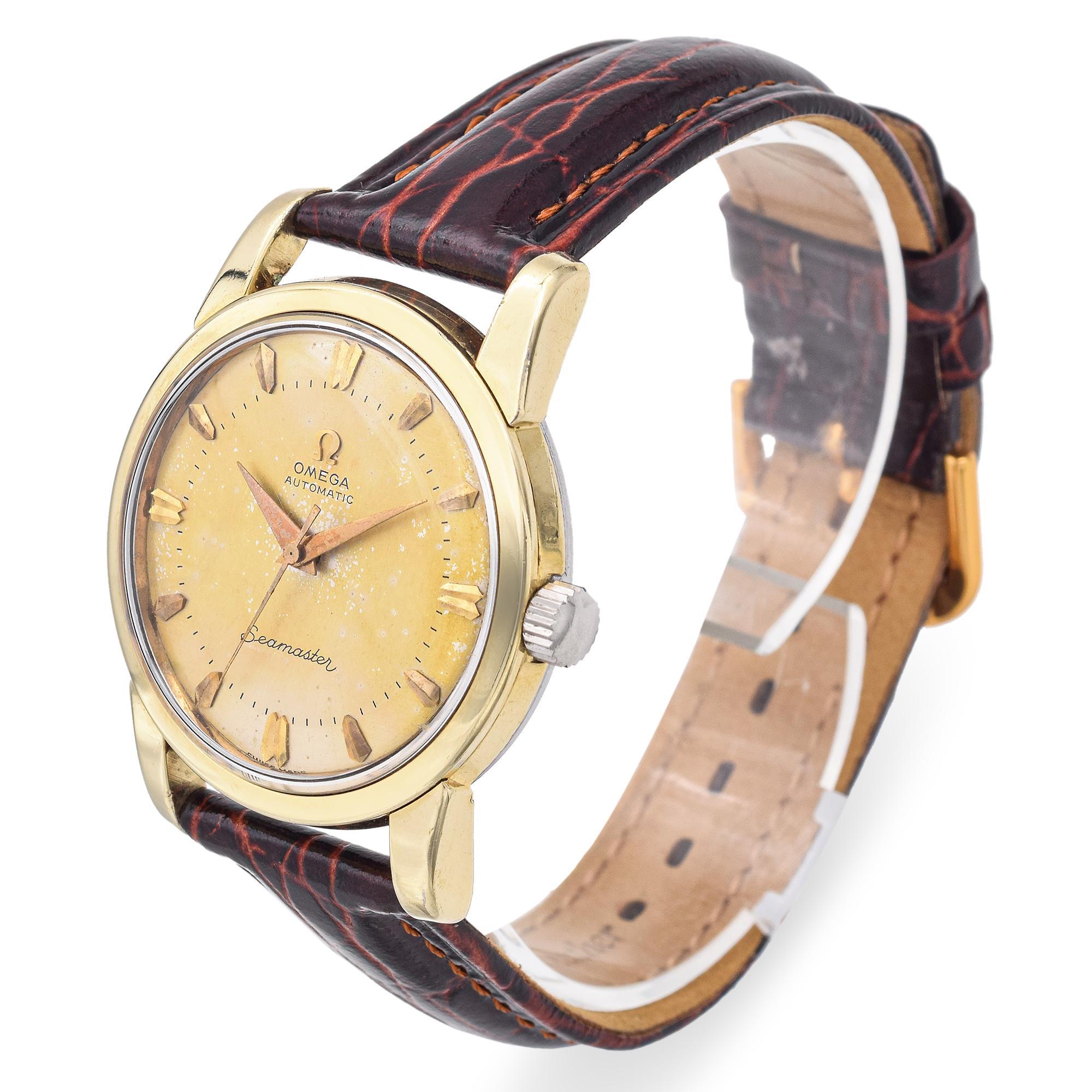 Brand: Omega
Model: Seamaster 
Reference Number: 2846-7SC
Caliber: 501
Case Size: 33mm
Movement: Automatic 
Material: Yellow Gold Cap & Stainless Steel 
Size: 7.5
Weight: 31.3 Grams 
Condition: Good vintage condition, running well.

Item #: