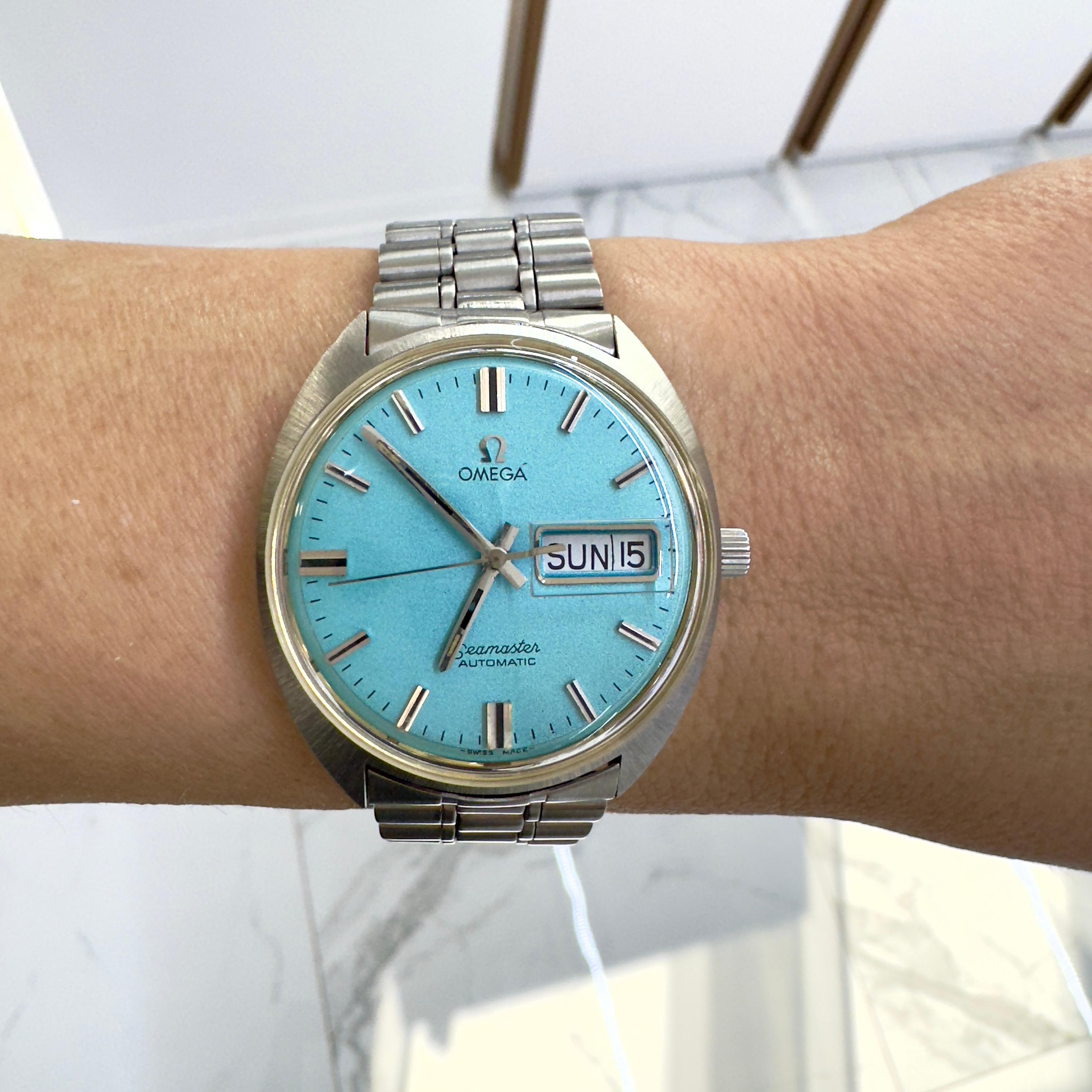 Vintage Omega Seamaster Cosmic 35MM 166.036 Turquoise Stainless Steel Watch 5