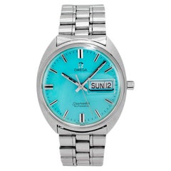 Vintage Omega Seamaster Cosmic 35MM 166.036 Turquoise Stainless Steel Watch