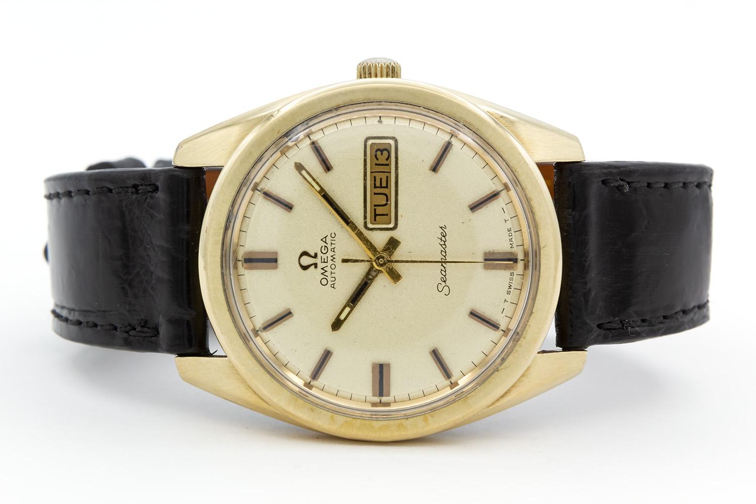 We are pleased to offer this Vintage Omega Seamaster Day Date Automatic Mens Watch. The Seamaster collection has always attracted a large and loyal following with its classic, elegant design. This vintage model features a new unworn black crocodile