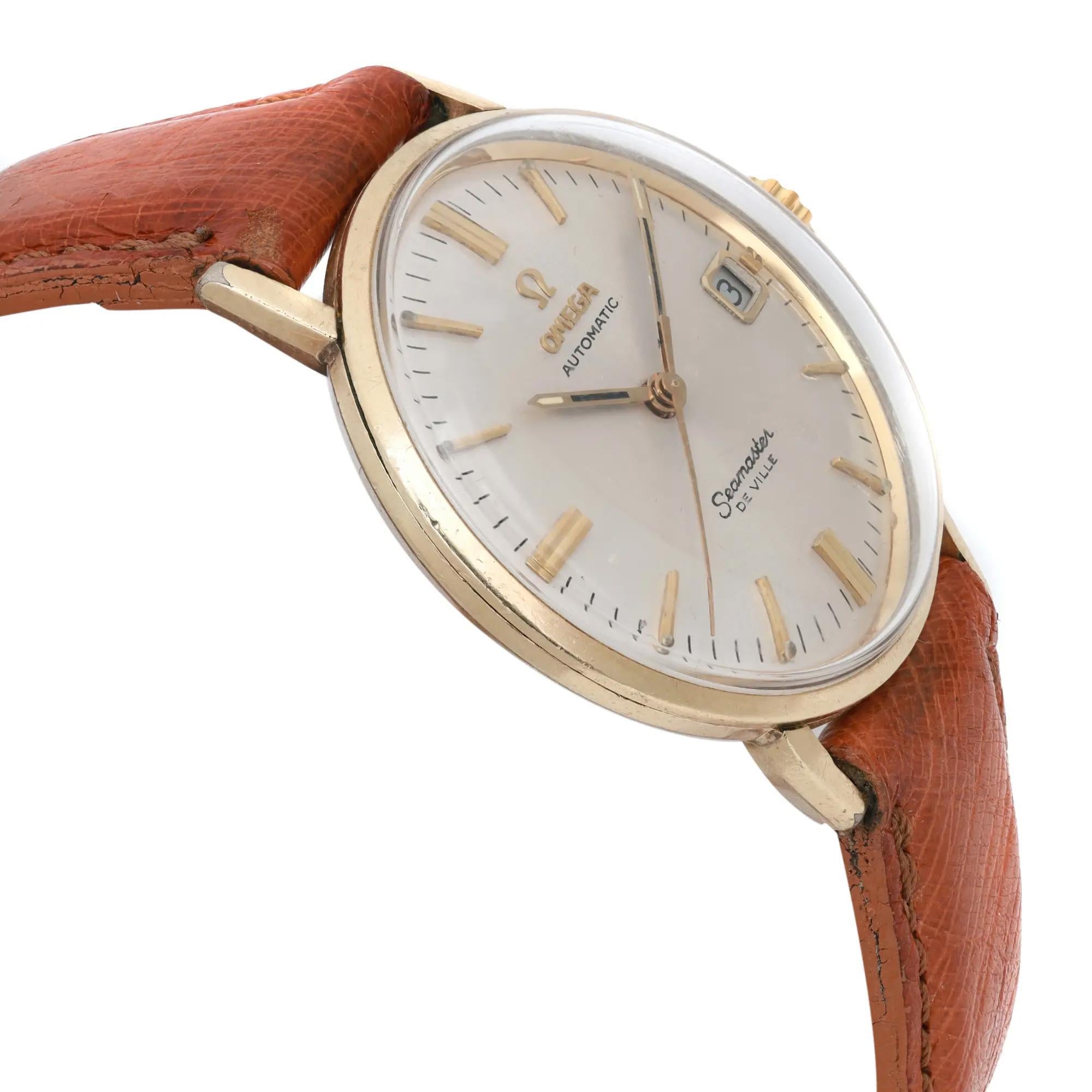 Men's Vintage Omega Seamaster Deville 34mm 14K Yellow Gold Silver Dial Watch KL6292 For Sale