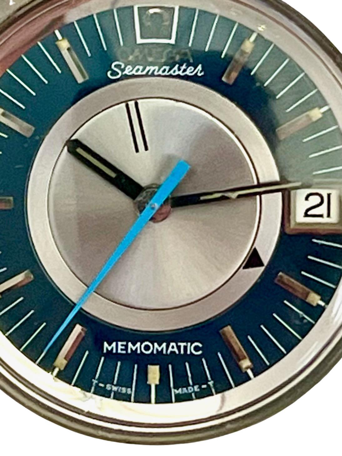 Vintage Omega Seamaster Memomatic with Sapphire Blue Dial Vintage and Blue Strap In Good Condition In London, GB