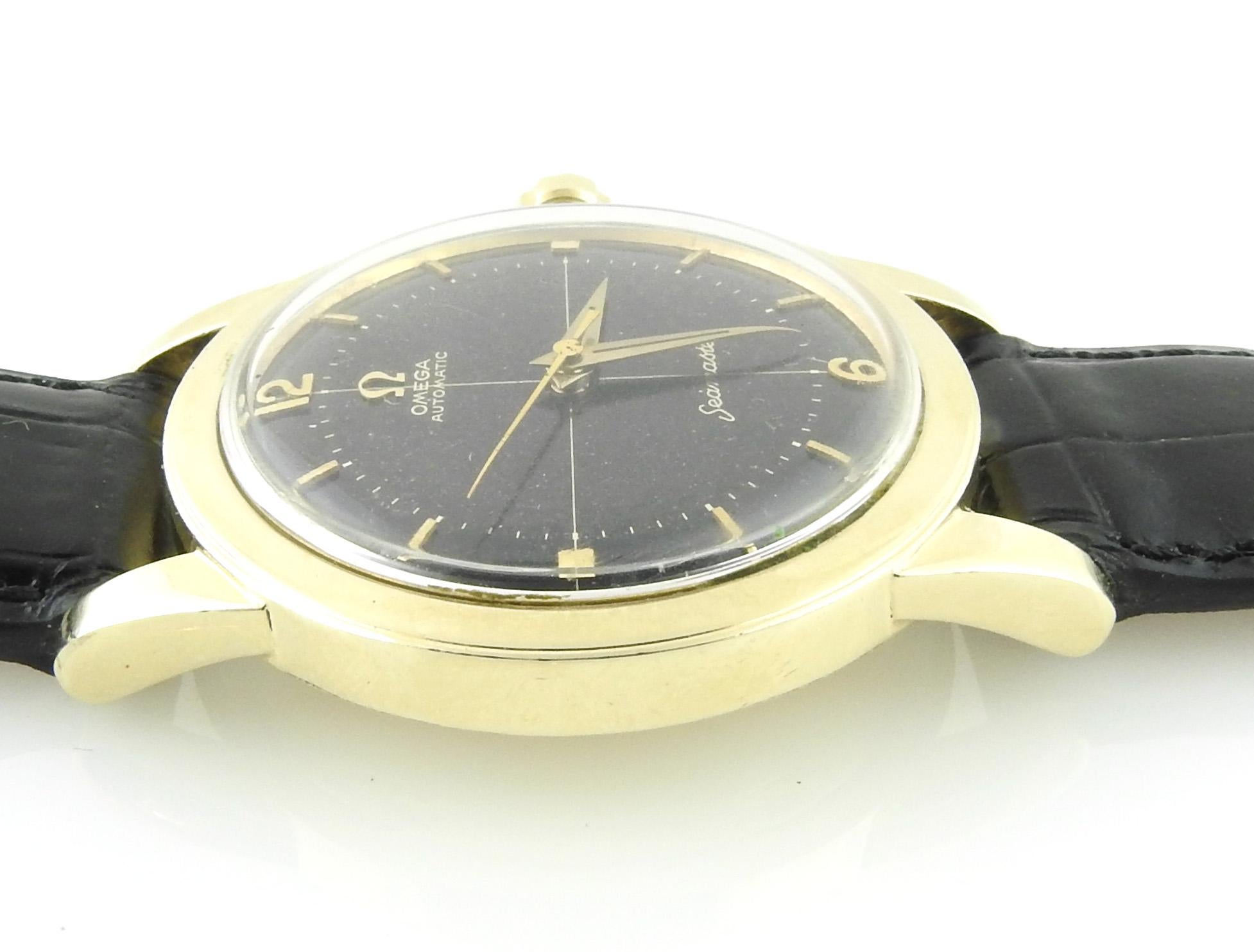 Vintage Omega Seamaster Men's Watch 14k Gold Filled Black Dial Automatic 1
