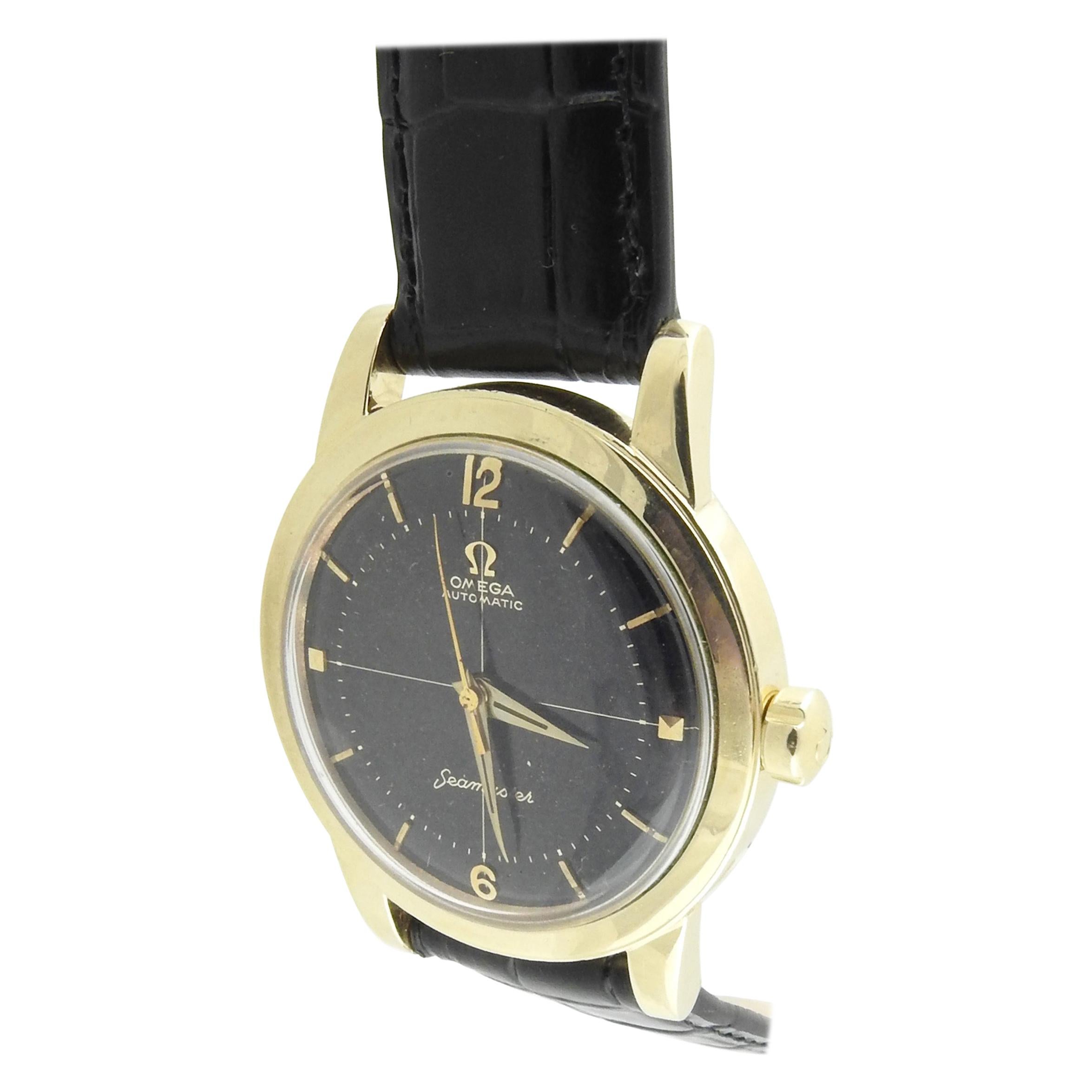 Vintage Omega Seamaster Men's Watch 14k Gold Filled Black Dial Automatic