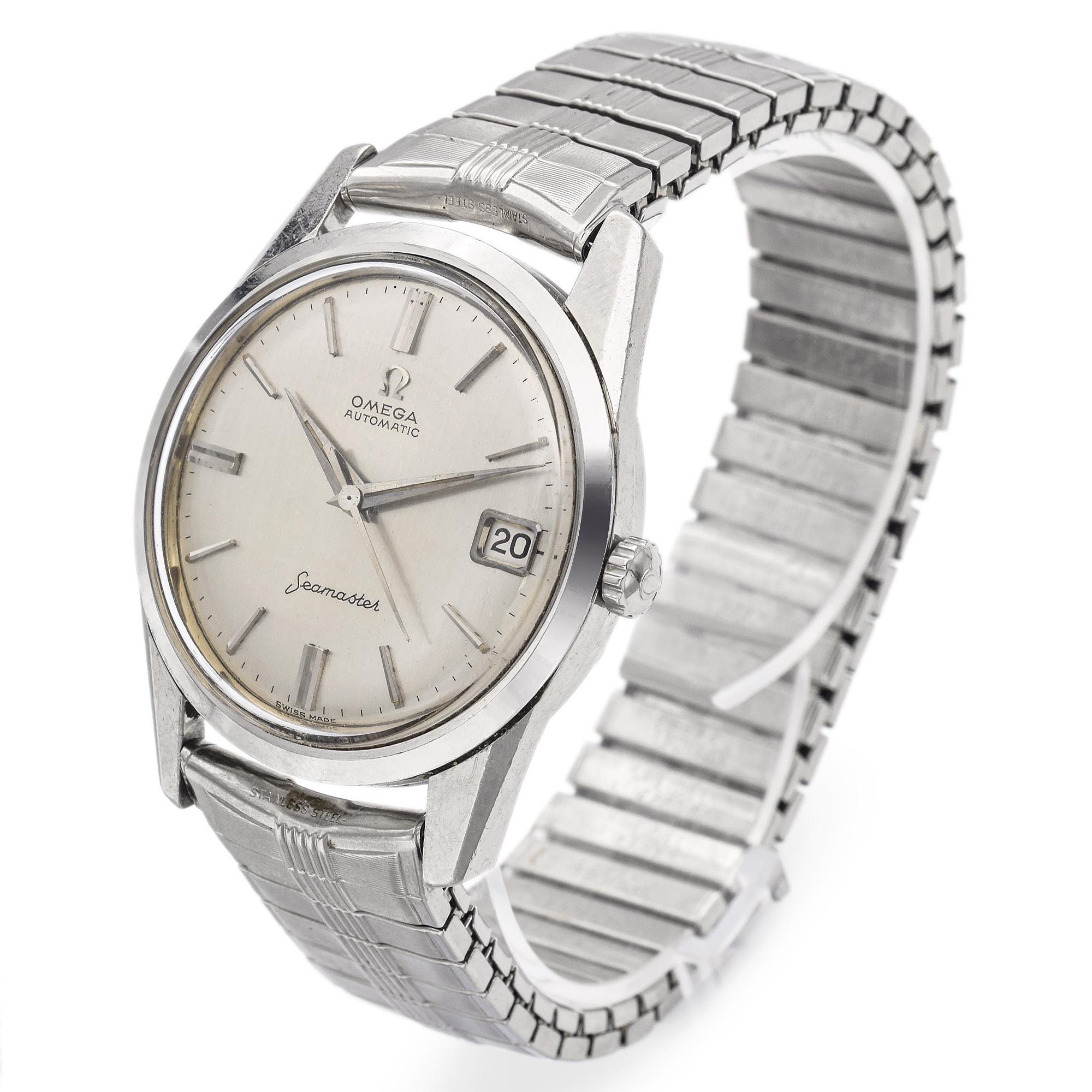 Vintage Omega Seamaster Stretch Armband Silber Zifferblatt Herren Automatikuhr im Zustand „Gut“ im Angebot in New York, NY