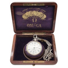 Vintage Omega Silver Pocket Watch with Chain and Presentation Case