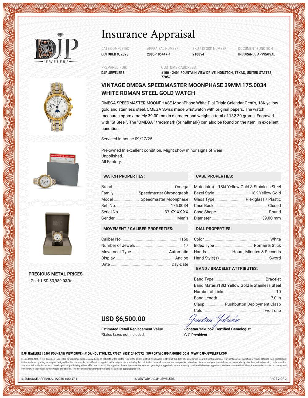 Reloj Vintage Omega Speedmaster Moonphase 39MM Blanco Romano Acero Oro en venta 7