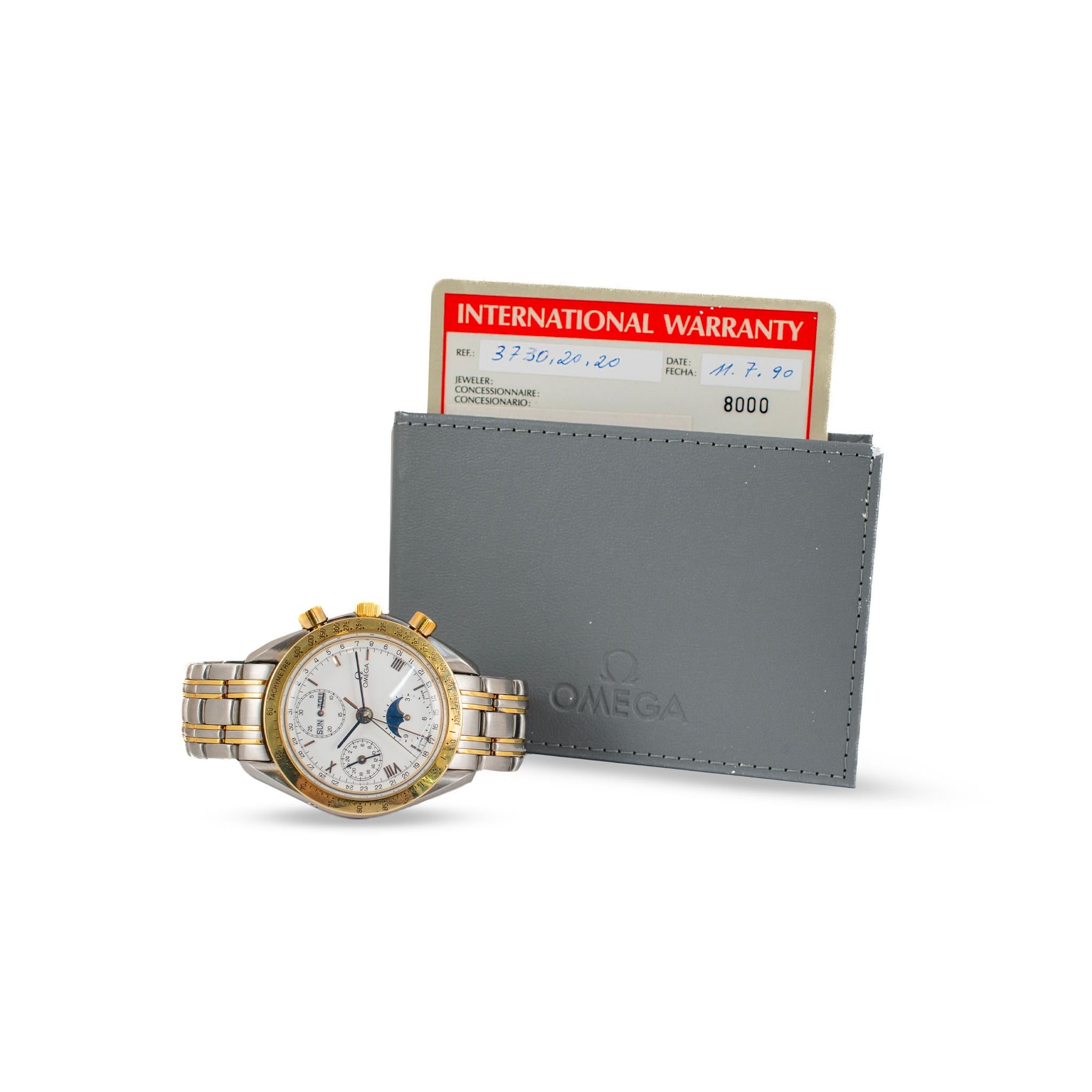 Reloj Vintage Omega Speedmaster Moonphase 39MM Blanco Romano Acero Oro en venta 5