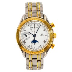 Vintage Omega Speedmaster Moonphase 39MM White Roman Steel Gold Watch