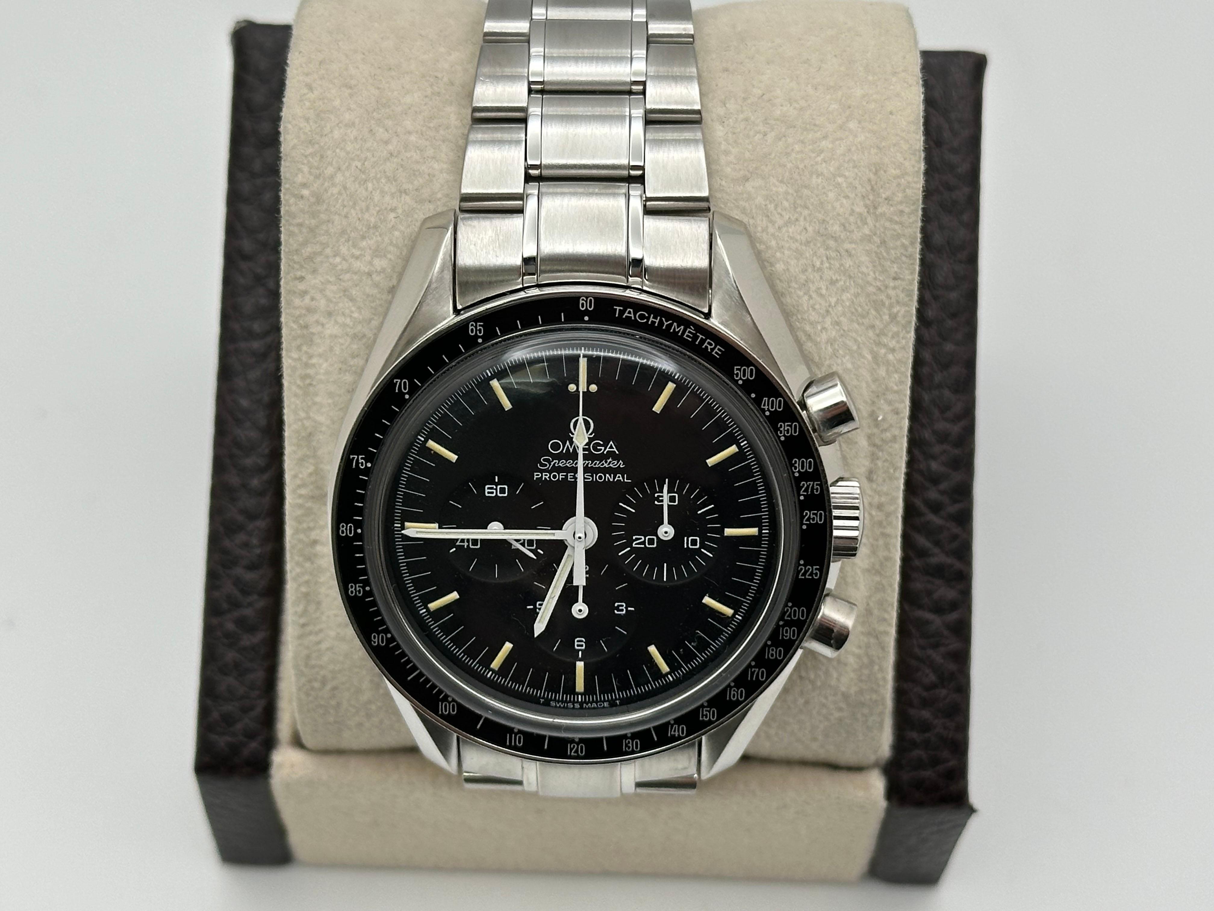 Style Number: 3570.50.00



Year: 1997

 

Model: Omega Speedmaster Moonwatch

 

Case Material: Stainless Steel 

 

Band: Stainless Steel 

 

Bezel: Black Bezel 



Face: Hesalite Crystal

 

Dial: Black Dial 

 

Case Size: 42mm 

 

Includes: