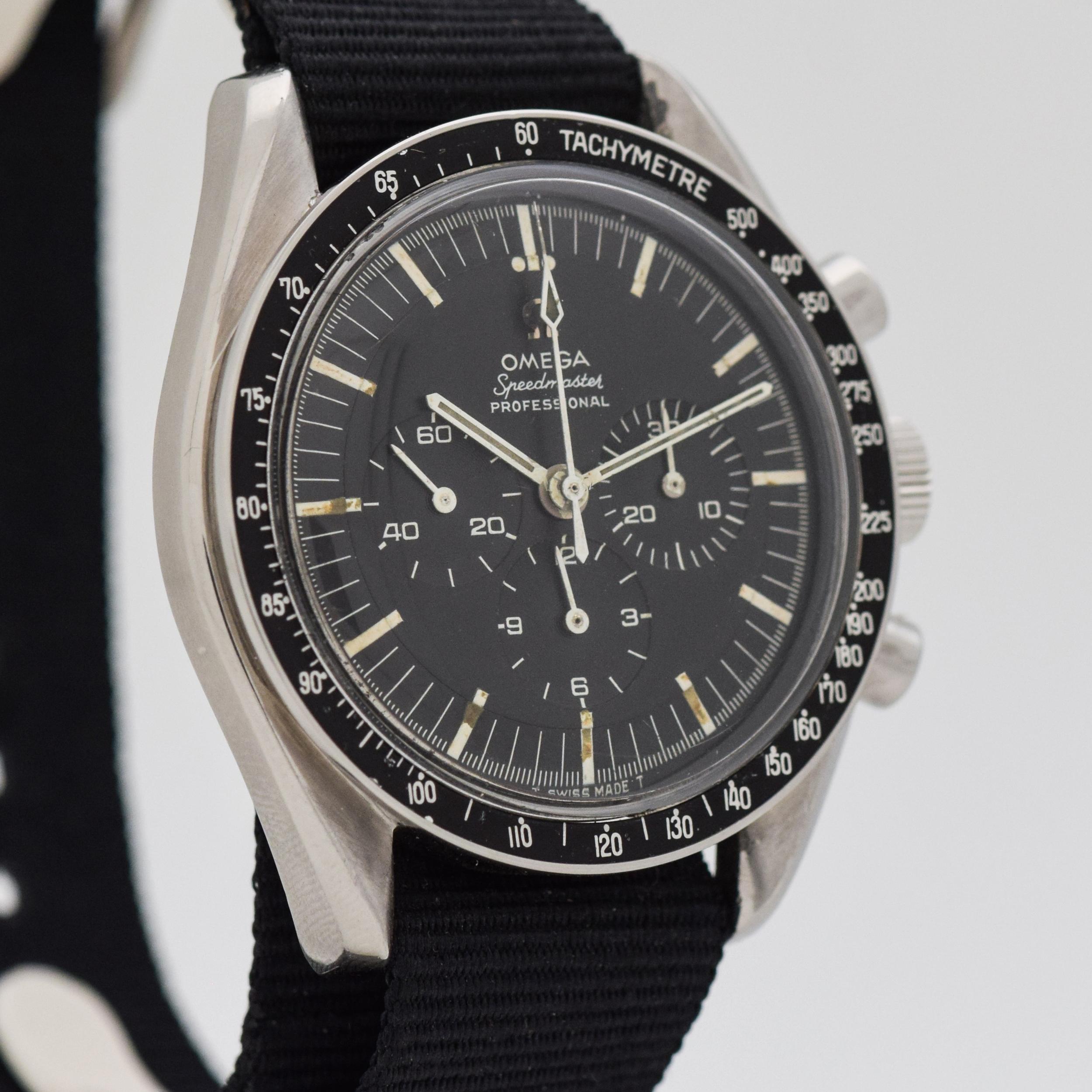1968 Vintage Omega Speedmaster Professional Pre-Moon Highly Desirable and Highly Collectible Ref. 105012-66 Stainless Steel watch with Original Black Dial with White Luminous Markers. 42mm x 47mm lug to lug (1.65 in. x 1.85 in.) - Powered by a