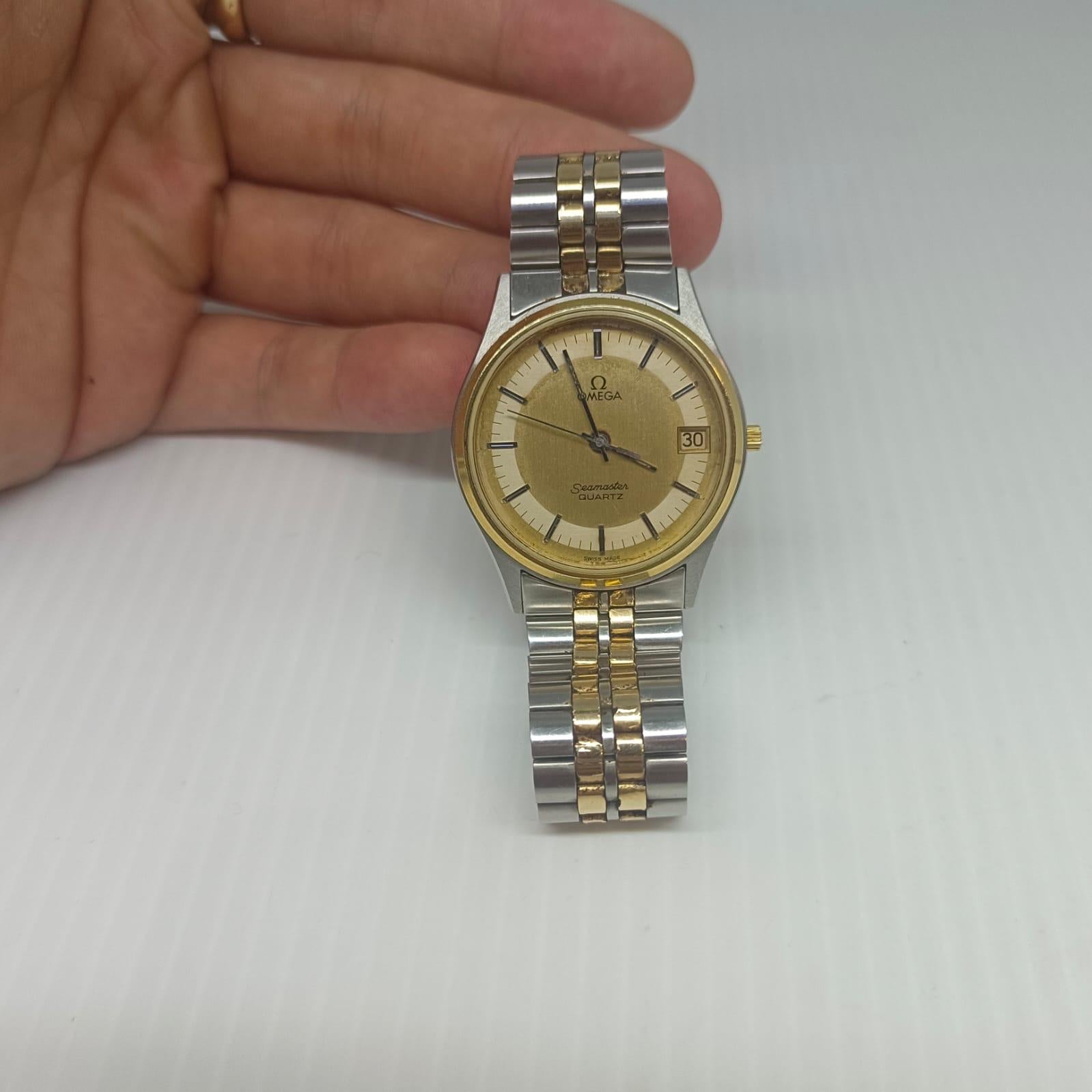 Women's or Men's Vintage Omega Two-Tone Seamaster 38MM Quartz Watch For Sale