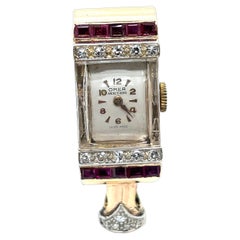Montre Omer Vintage en or jaune 9ct avec pendentif diamant et rubis pour dames