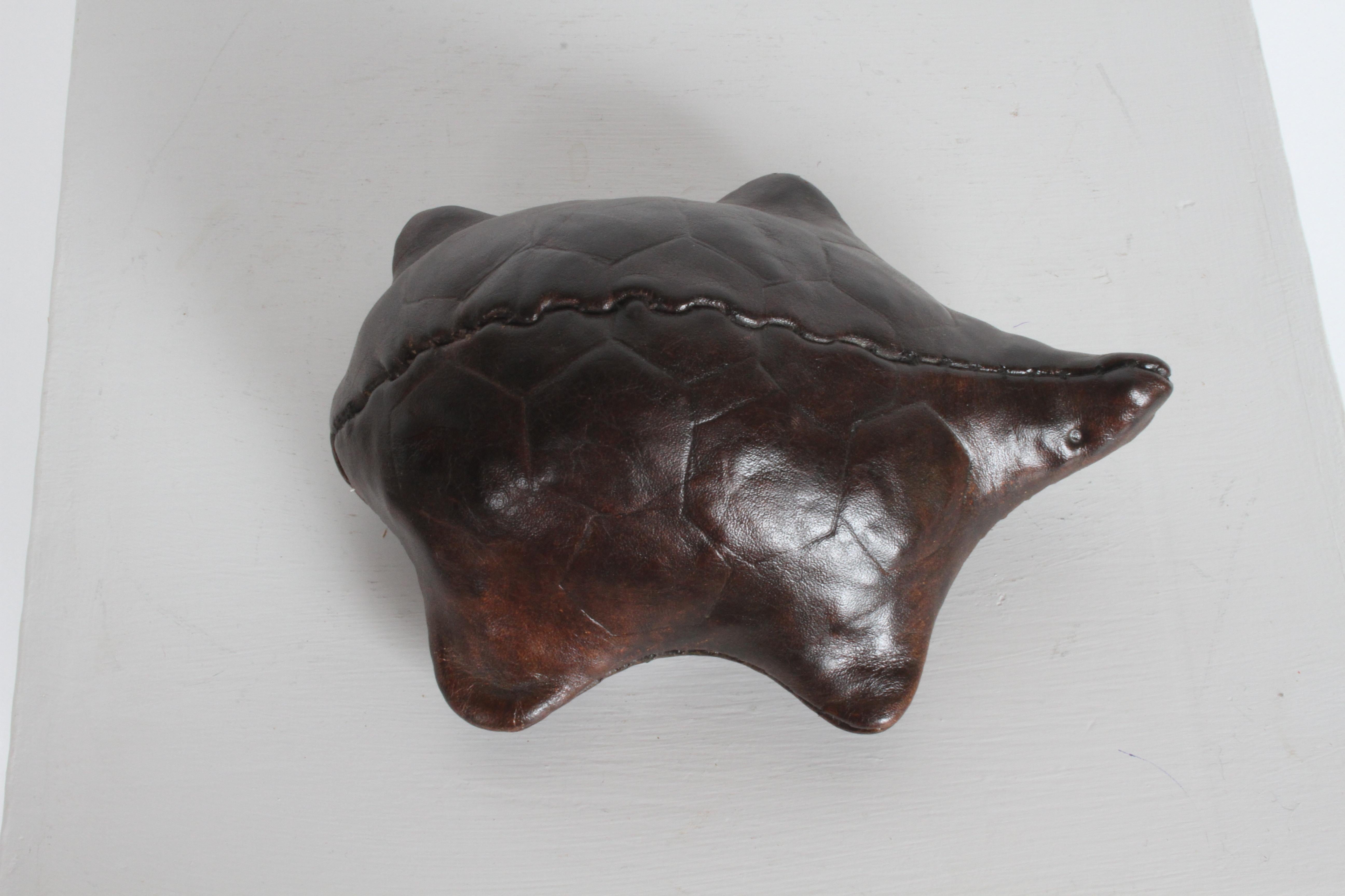 Vintage Omersa Leather Turtle Use as Paperweight or Decorative, Retains Label For Sale 3