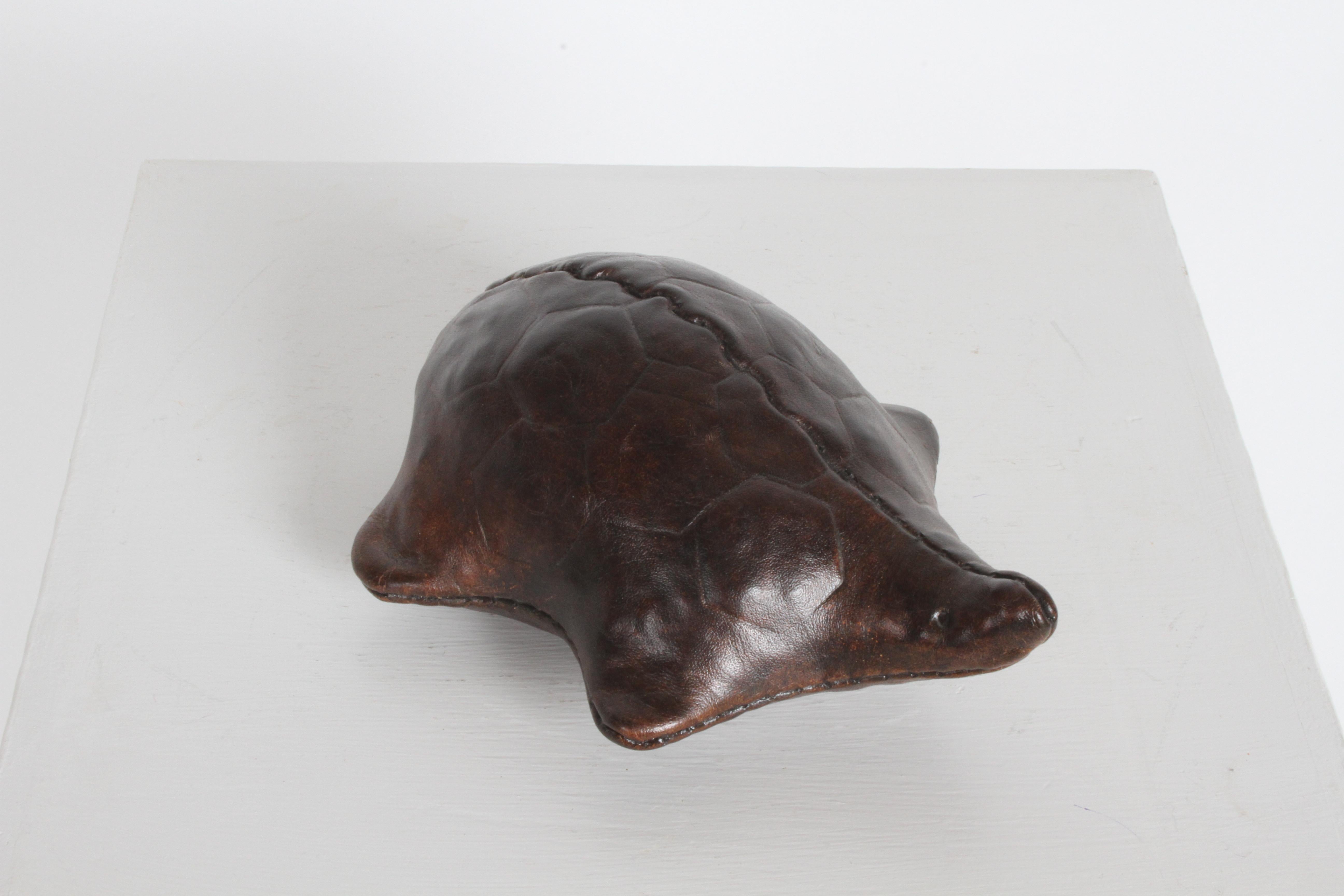 Vintage Omersa Leather Turtle Use as Paperweight or Decorative, Retains Label For Sale 5