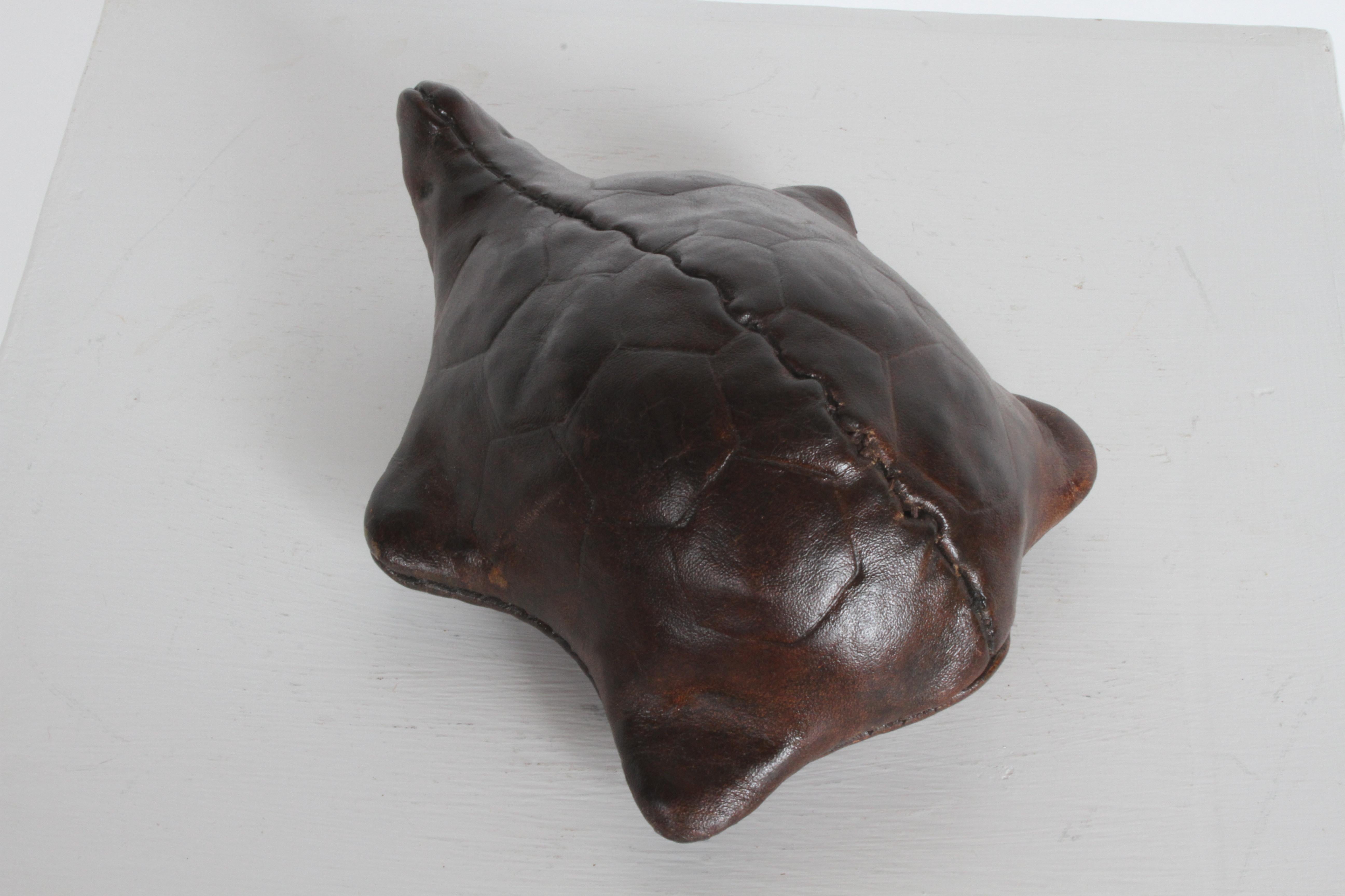 Vintage Omersa Leather Turtle Use as Paperweight or Decorative, Retains Label For Sale 6