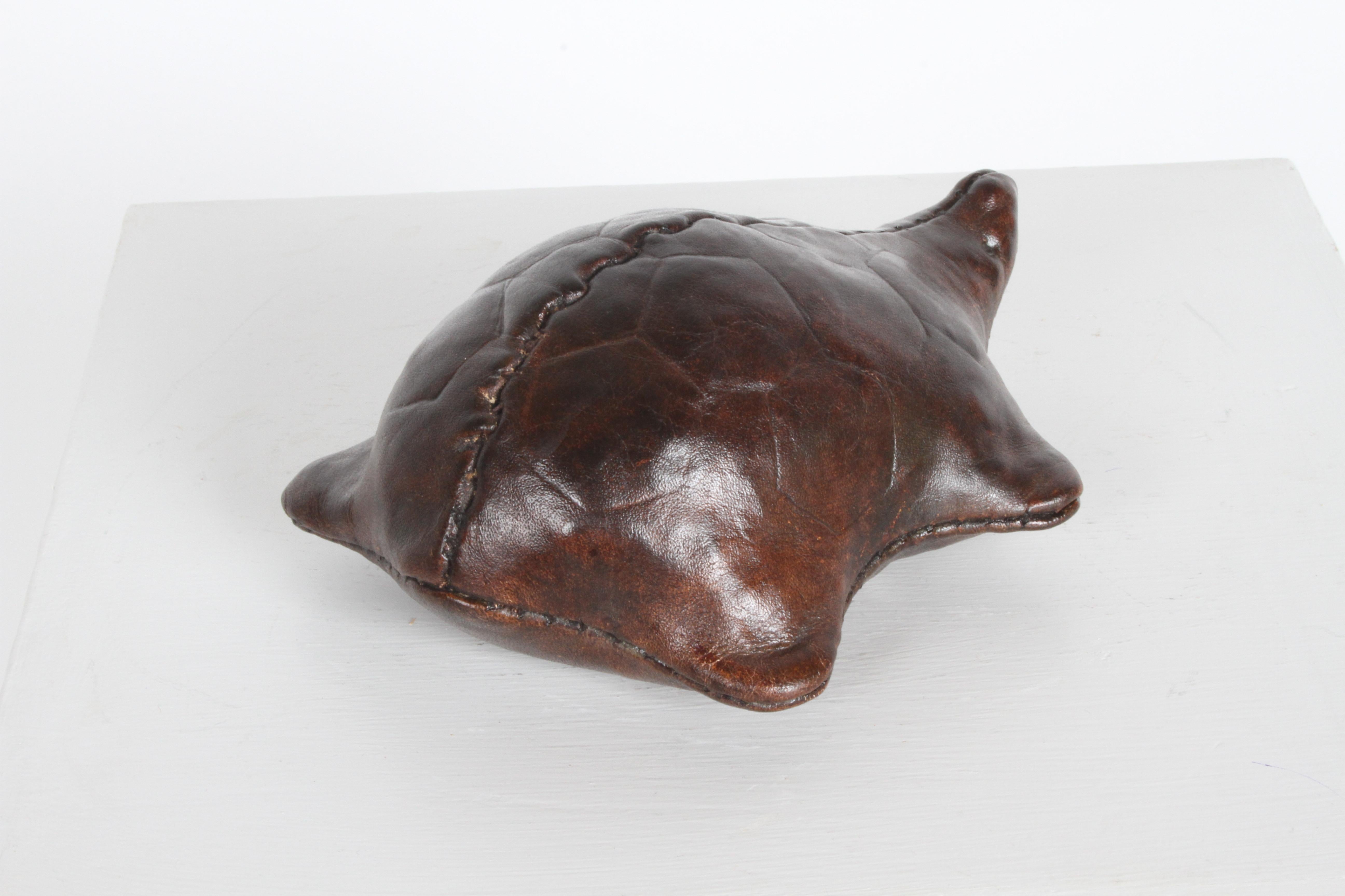 English Vintage Omersa Leather Turtle Use as Paperweight or Decorative, Retains Label For Sale