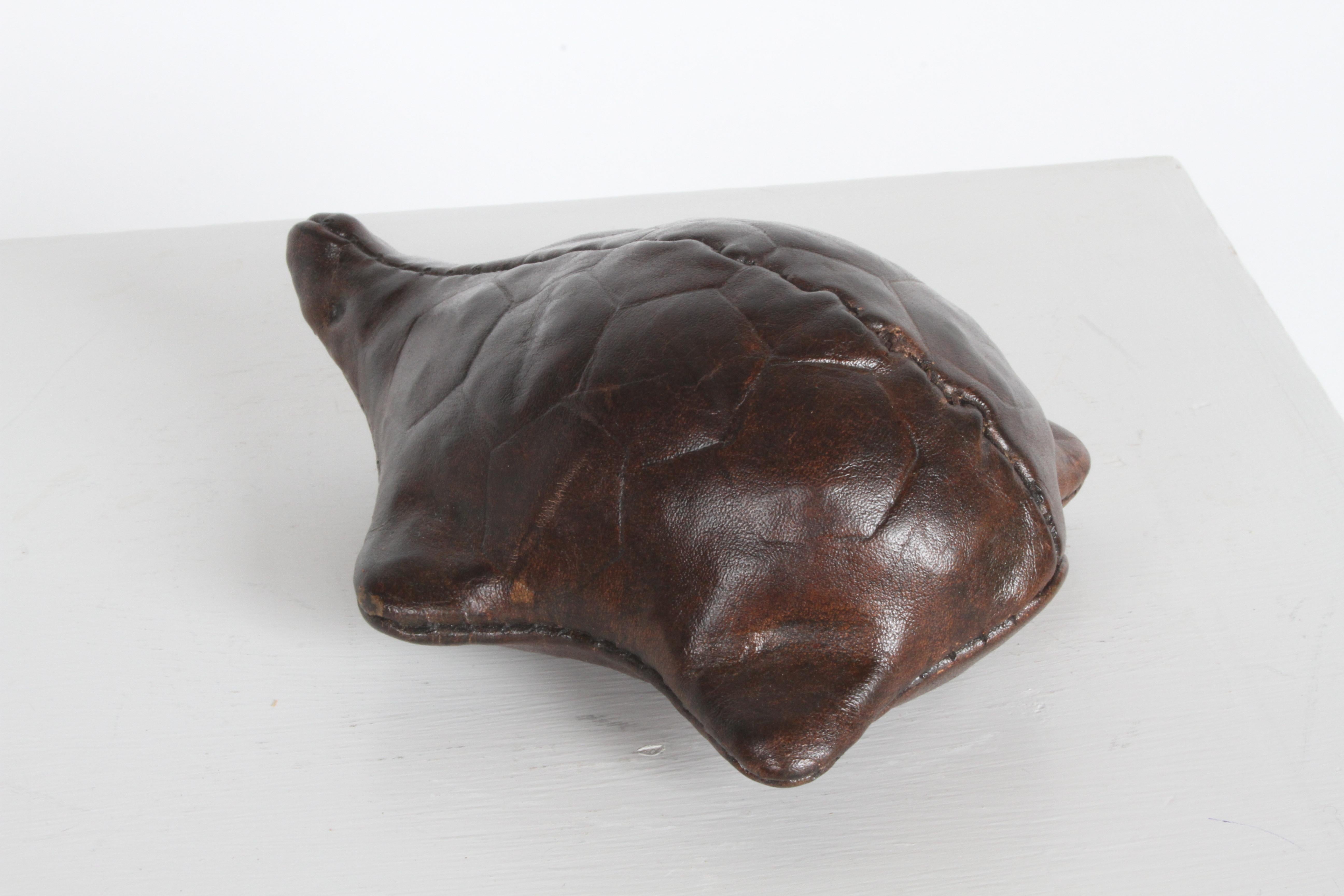 Embossed Vintage Omersa Leather Turtle Use as Paperweight or Decorative, Retains Label For Sale