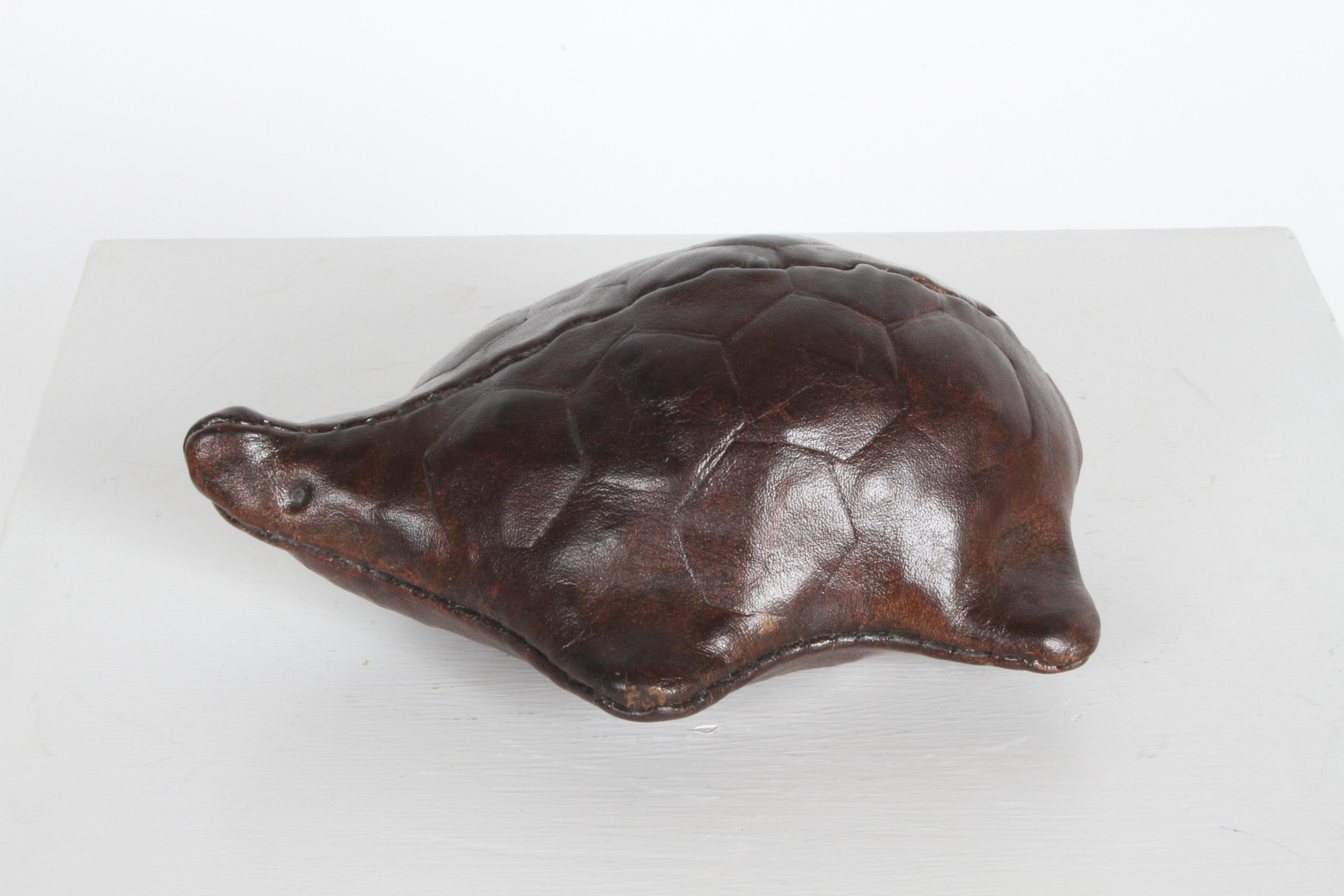 English Vintage Omersa Leather Turtle Use as Paperweight or Decorative, Retains Label For Sale