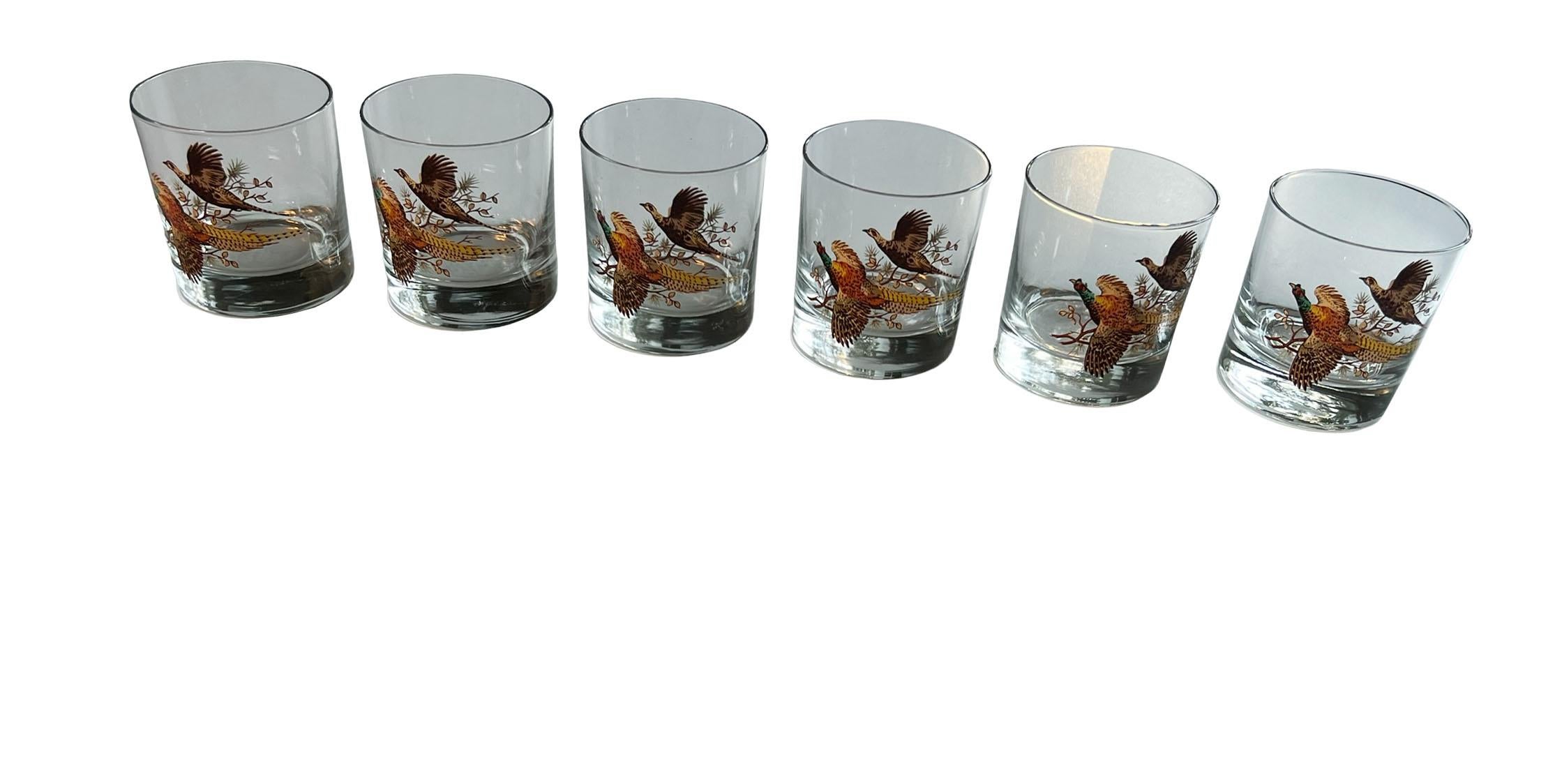 Vintage On The Rocks Lowball Glasses With Pheasants  In Good Condition In Clearwater, FL