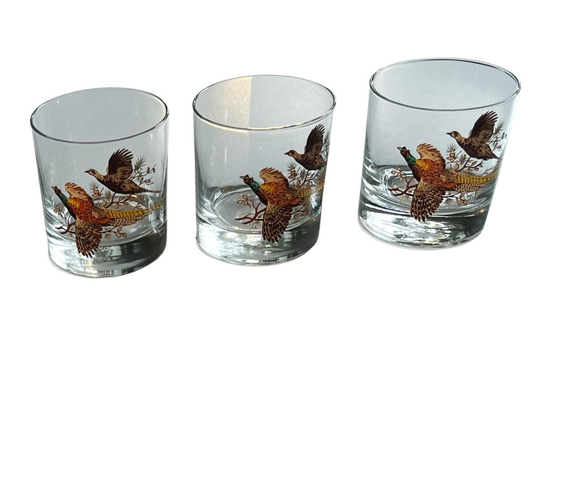 Vintage On The Rocks Lowball Glasses With Pheasants  1
