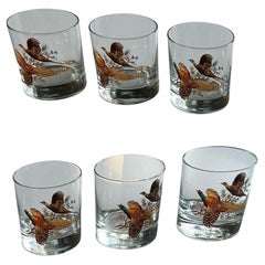 Vintage On The Rocks Lowball Glasses With Pheasants 