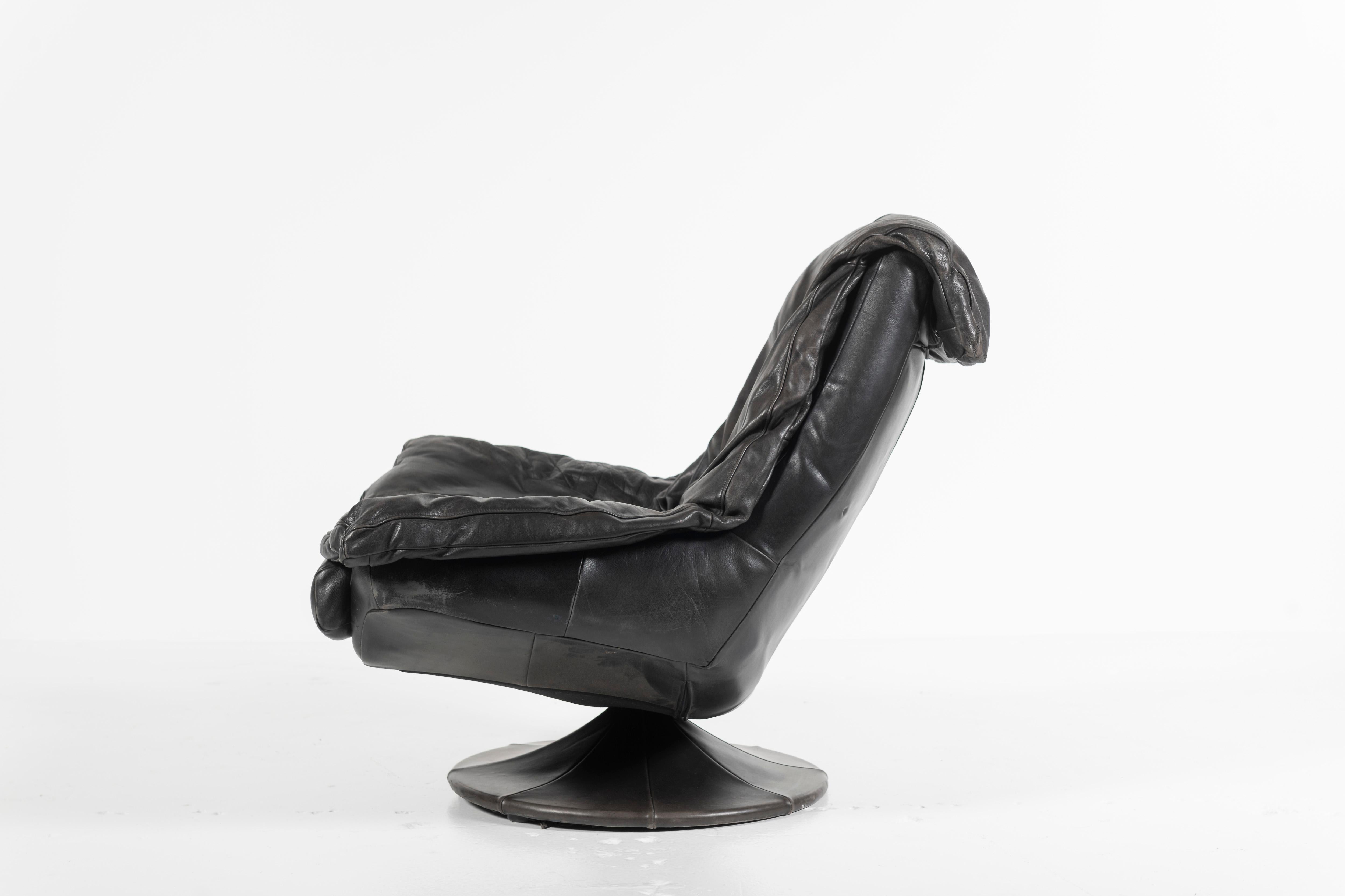 Leather Vintage On the Swivel Club Chair, 1960s, Denmark For Sale