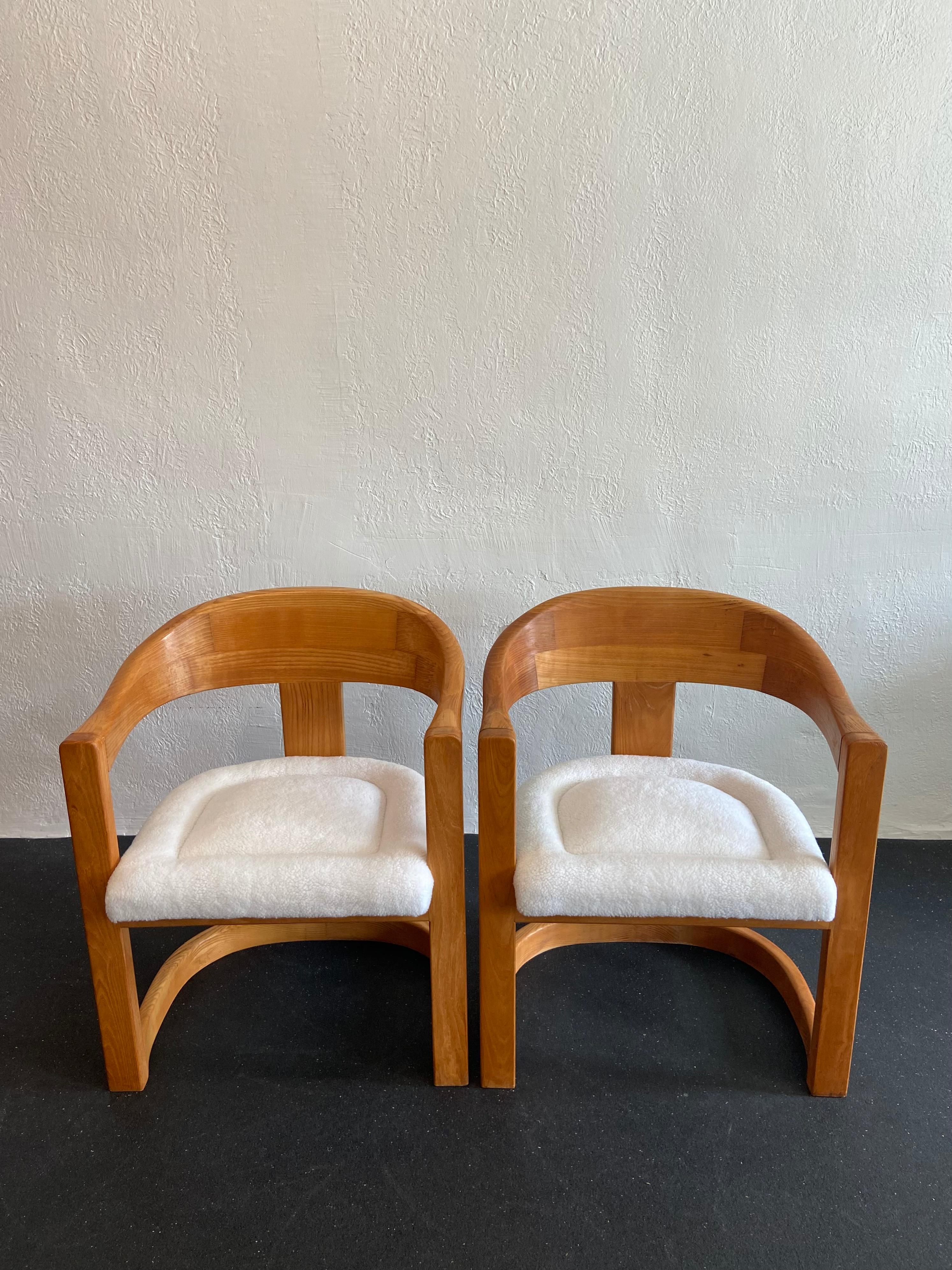 Mid-Century Modern Karl Springer Onassis Chairs in Oak, a Pair